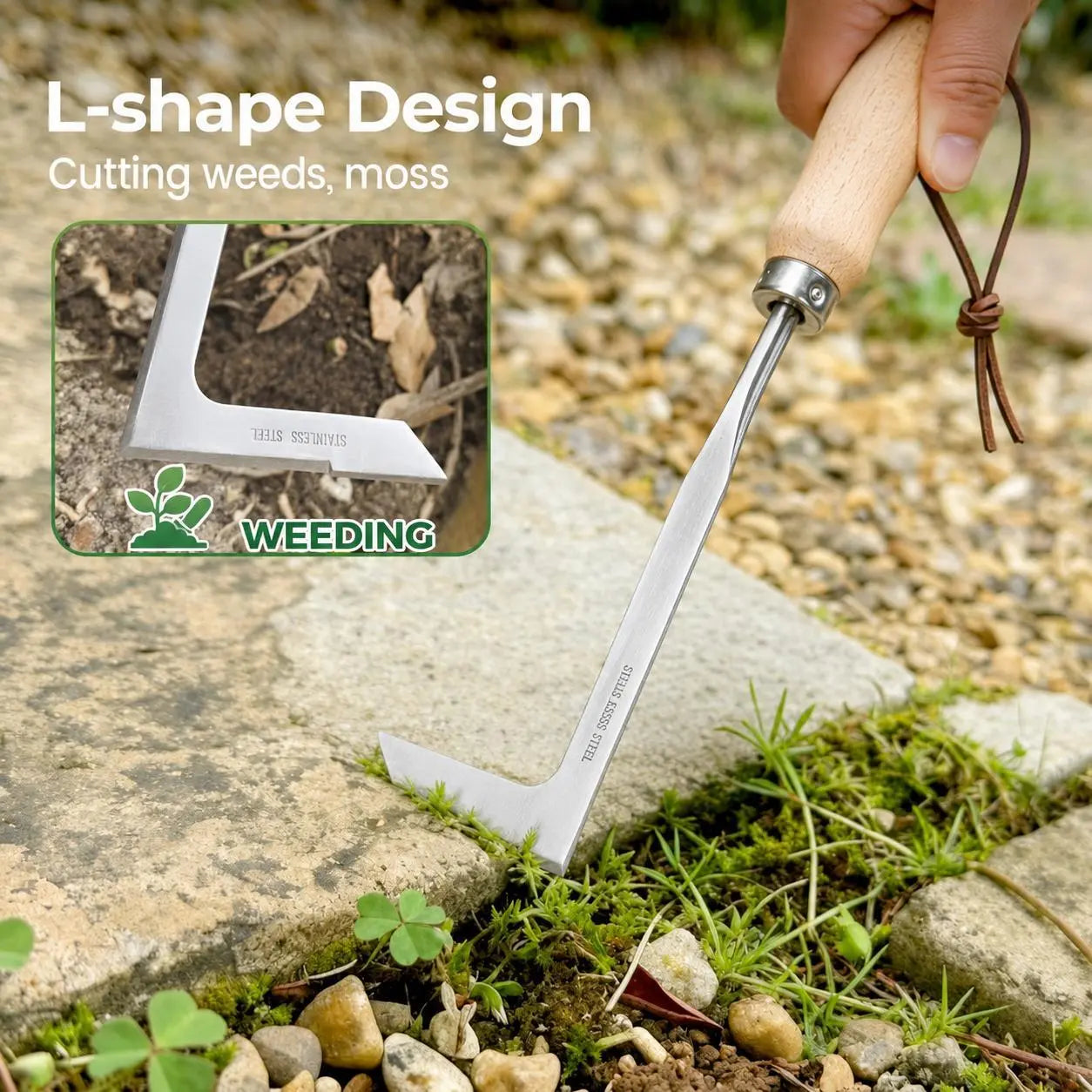Crack Weeder Tool Stainless Steel Manual Grass Pullerwithbeech Wood Handle for Sidewalk Driveways Patiopavernarrow and Wall Gaps Garden