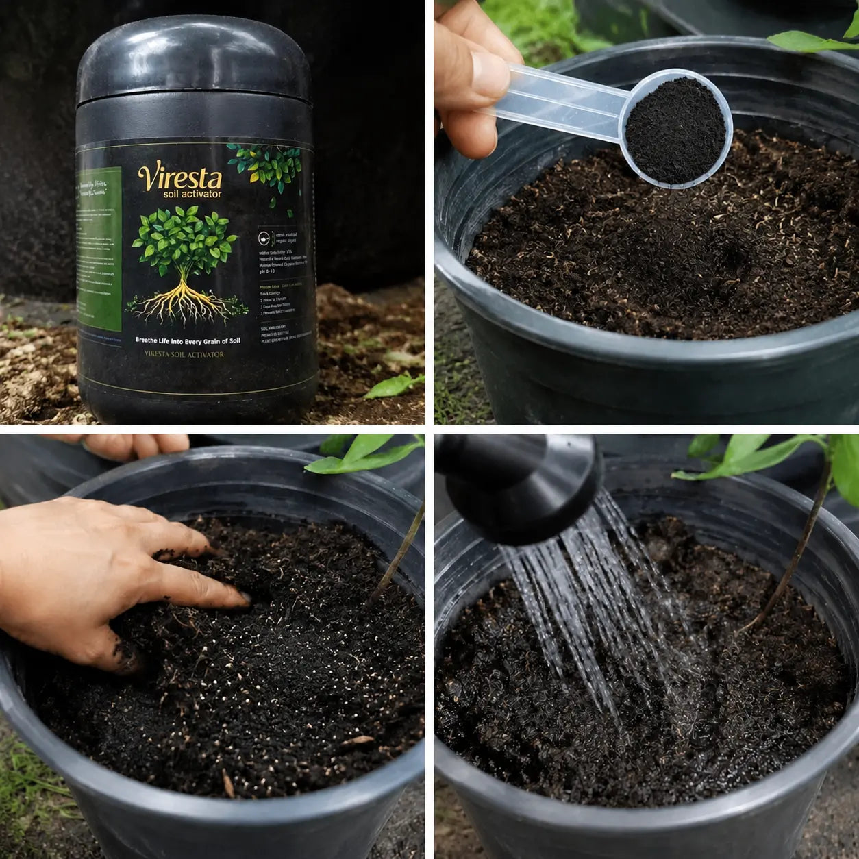 Viresta Soil Revitalizer - Concentrated Humic Acid Conditioner for Lawns, Gardens, Fruit Trees, Vegetables, and Potted Plants, Yields Up to 266 Gallons, 13.8 Oz