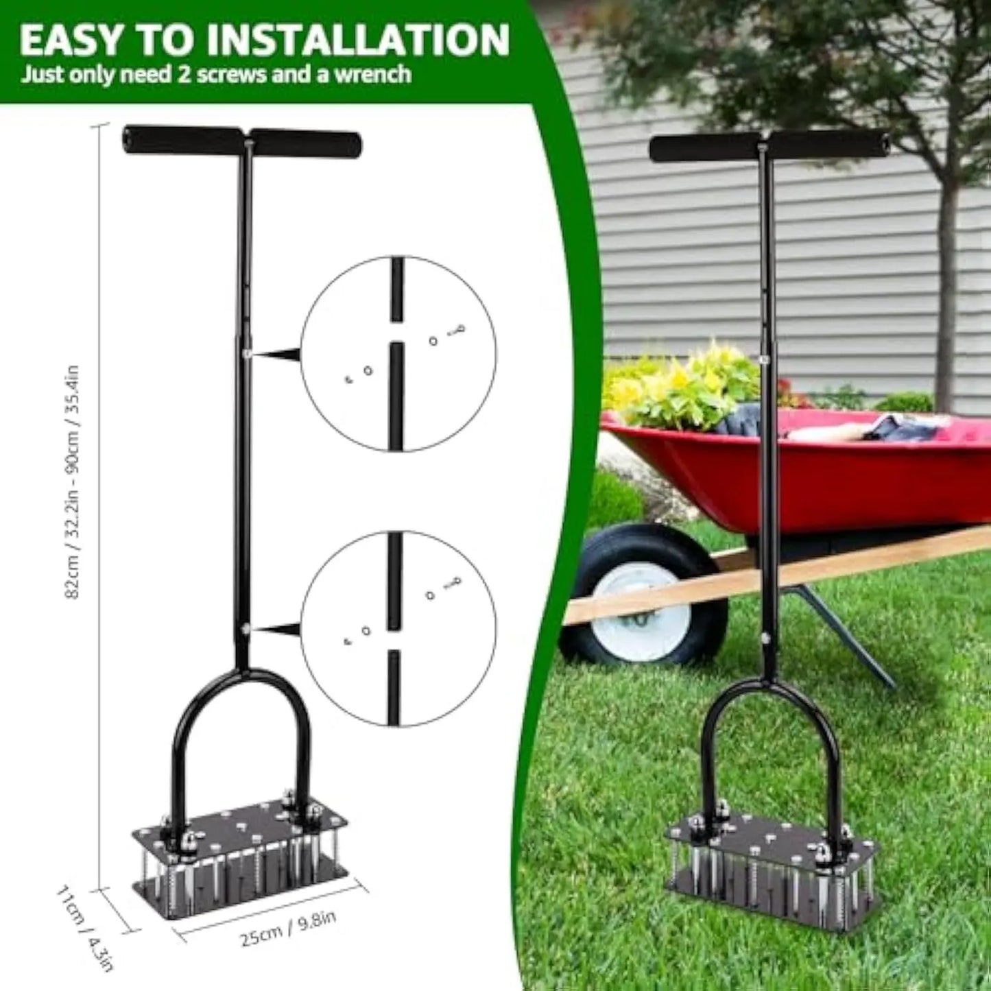【Dealsforyoudays】Rifpod Lawn Aerator - Aerator Lawn Tool, Automatic Dirt and Leaf Clean Design, Heavy Duty Manual Lawn Aerator Tool with 15 Iron Spikes, Height Adjustable, Yard Grass Aerator for Lawn (Black)
