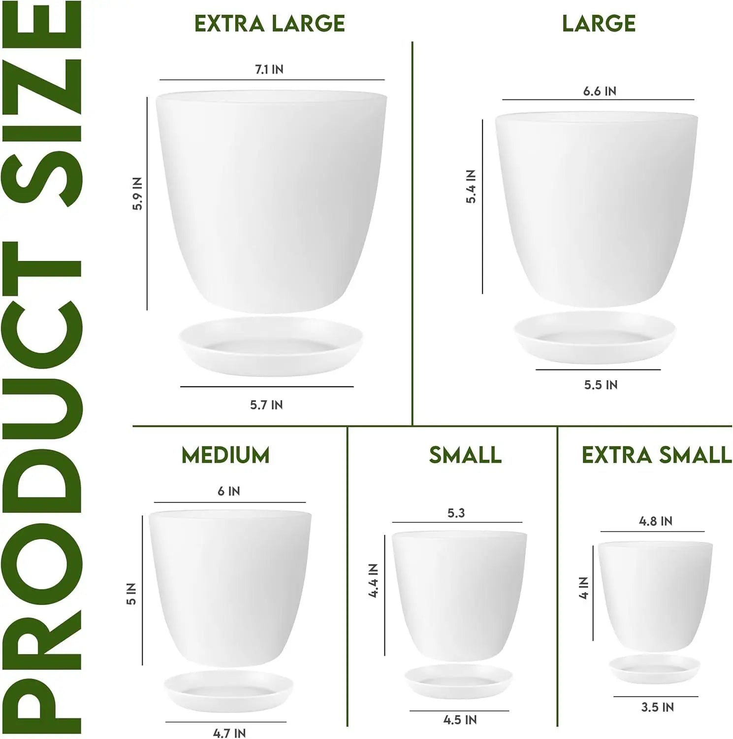 Utopia Home Plastic Indoor Flower Pots with Drainage Plugs - 7/6.6/6/5.3/4.8In Mini, Decorative, Tabletop Planters - Ideal for Gardening Gifts, Birthdays, Housewarming, Earth Day