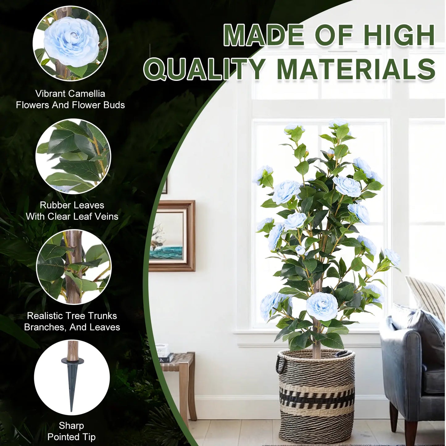 35" Realistic Artificial Camellia Tree, 2 Pcs No Fading Fake Flower Shrub, Weather Resistant Artificial Plants for Bedroom Patio Wedding Home Decoration, Best Housewarming Present