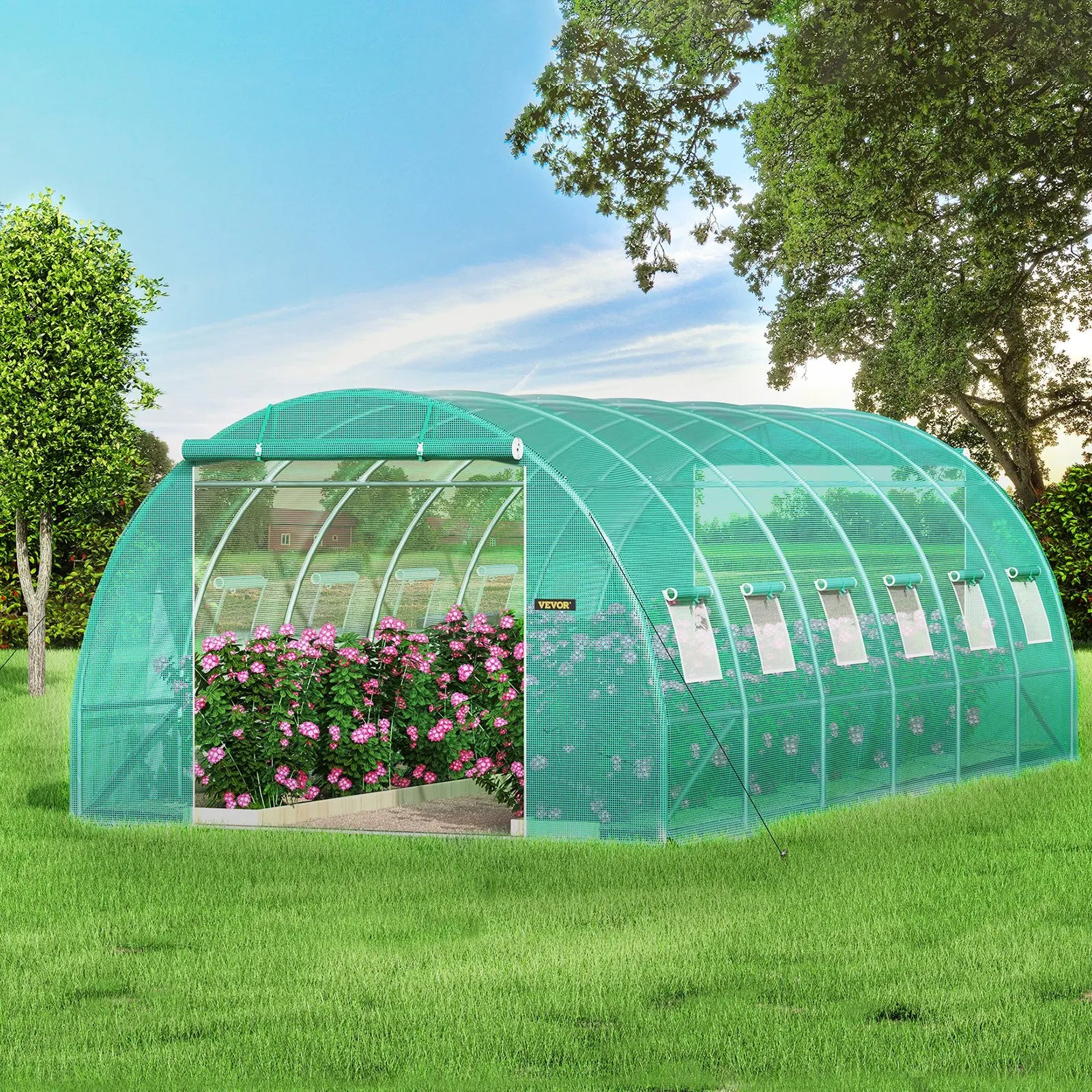 【Fathersdaygift】Vevor Walk-In Tunnel Greenhouse Portable Hot Housemax. 20 X 10 X 7 Ftgalvanized Steel Hoops3 Top Beams2 Zippered Doorsdiagonal Poles, Tunnel Enclosure Houses,Campingessentials,Outdoorfurnitureset,Campinggear