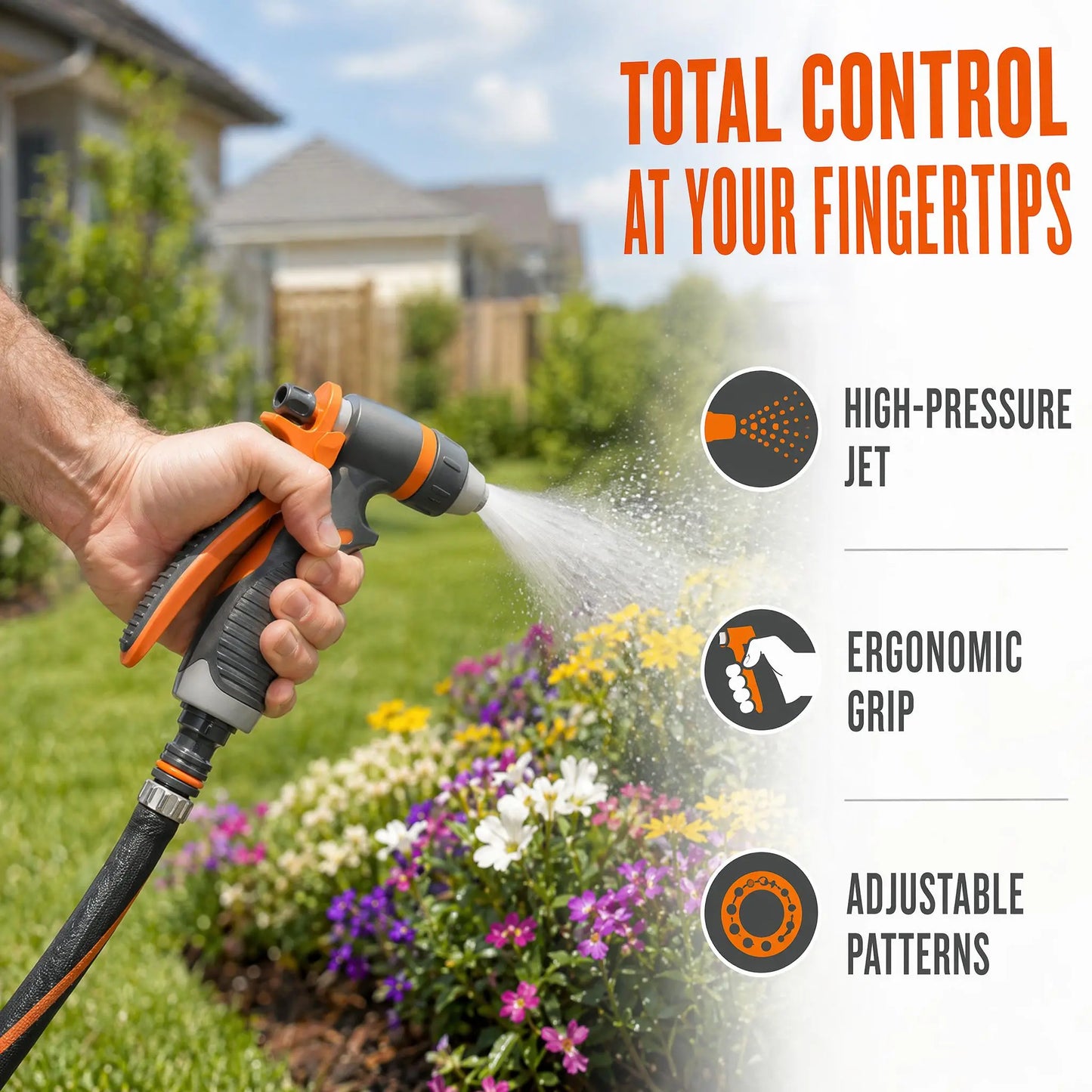 MREGB Adjustable Garden Hose Nozzle - Multi-Functional Hand Sprayer for Car Washing, Lawn Irrigation, Plant Care, and Pet Bathing with Ergonomic Design and High-Pressure Sprinkler Features Including Quick Connect Adapters