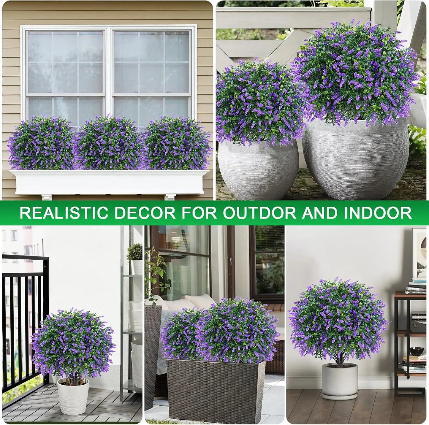 Artificial Boxwood Topiary Balls with Lavender – 24" Set of 2 Faux Shrub Bushes UV Resistant Faux Outdoor Plants for Indoor Porch Front Door, Evergreen Trees Faux Plant with Ground Spike, Mother'S Day Gifts Summerwins