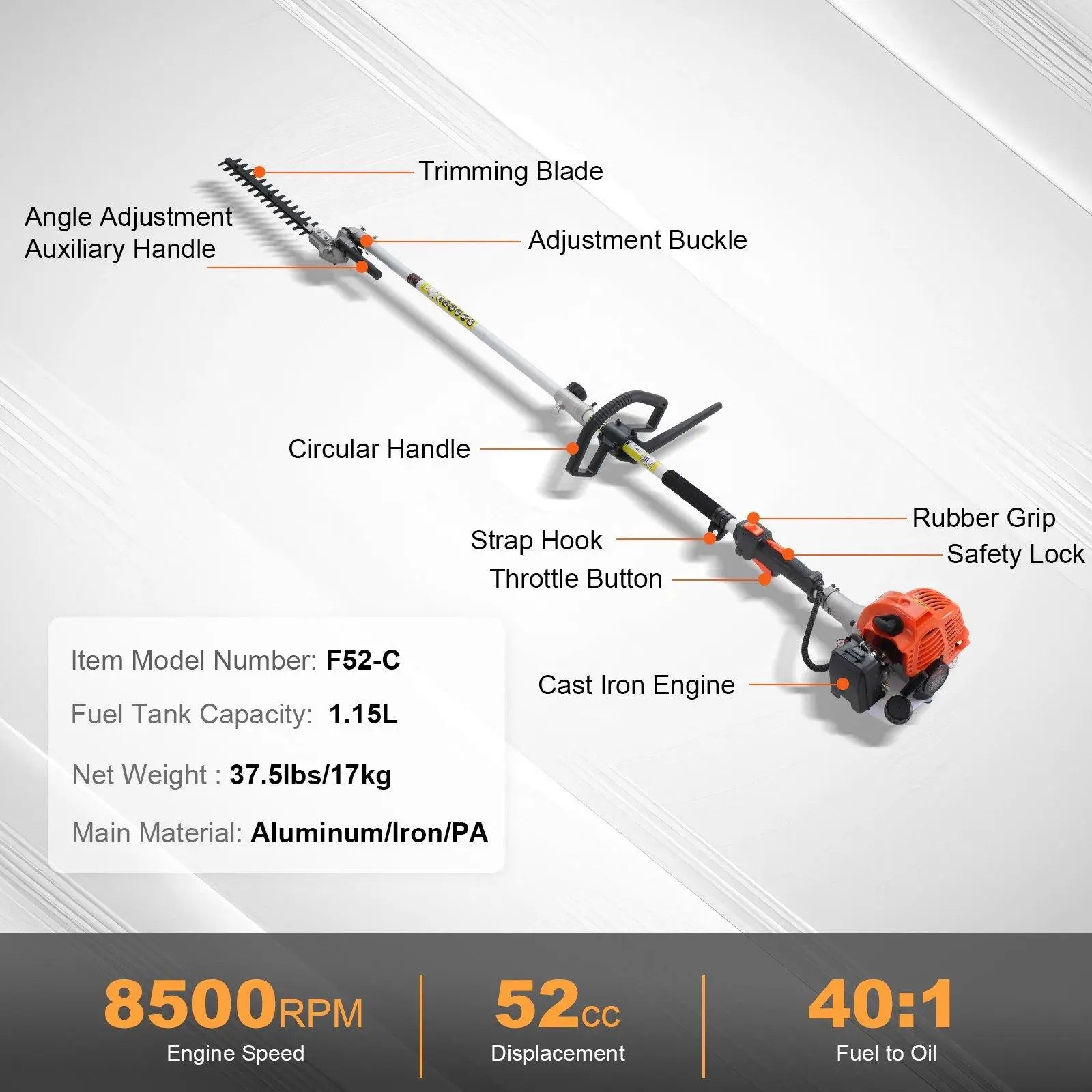 【Dealsforyoudays】Vevor 52CC 6-In-1 Multi-Functional Trimming Tools with Gas Hedge Trimmer, , Weed Eater, String Trimmer, Brush Cutter, Edger & Pole Saw Chainsaw Pruner Whacker Shoulder VEVOR Super Brand Day