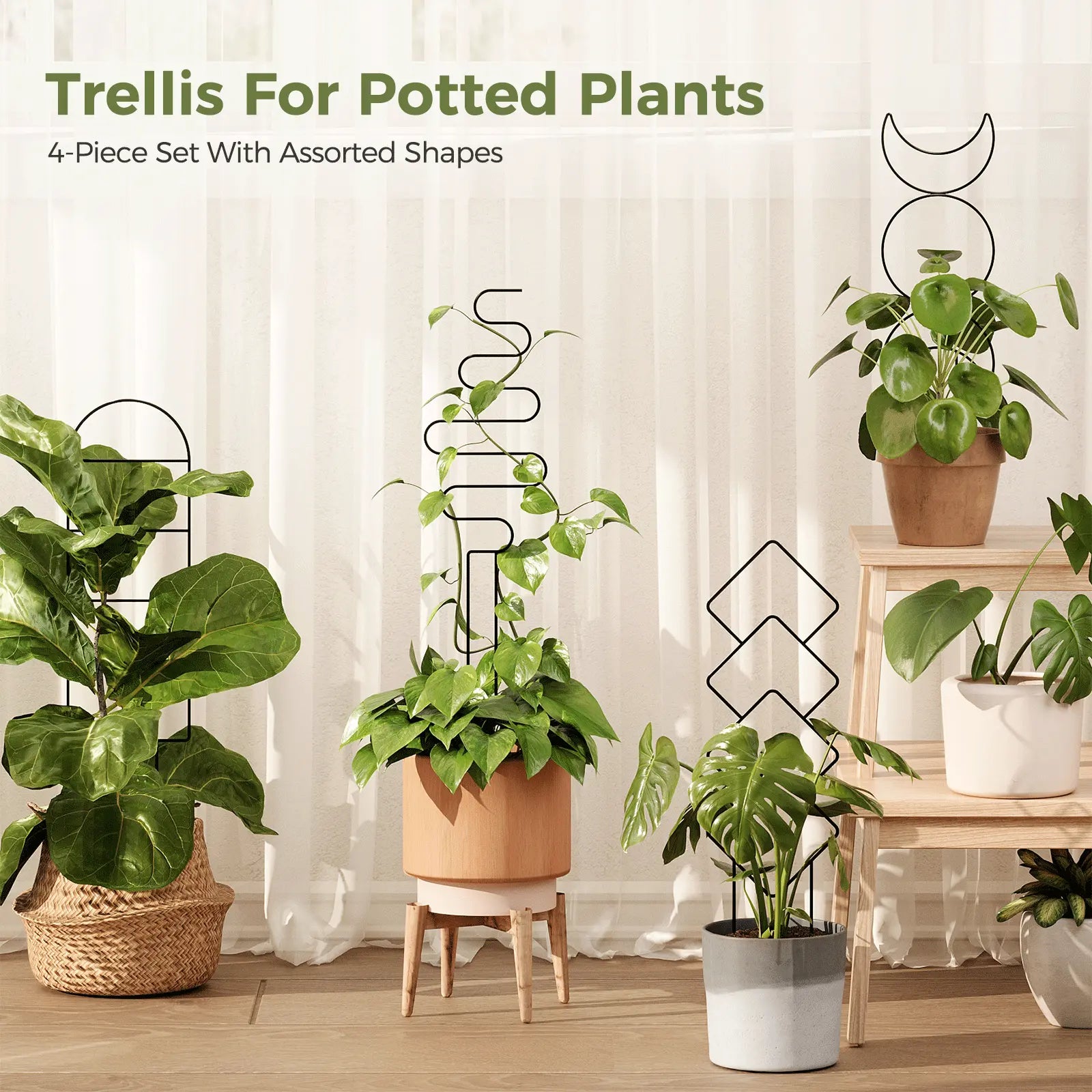 Bamworld Plant Trellis for Climbing Plants Indoor, 41 Cm Metal Trellis for Potted Plants, 4 Pack Small Garden Trellis with Patterns for Vine Ivy Flower Plant Support