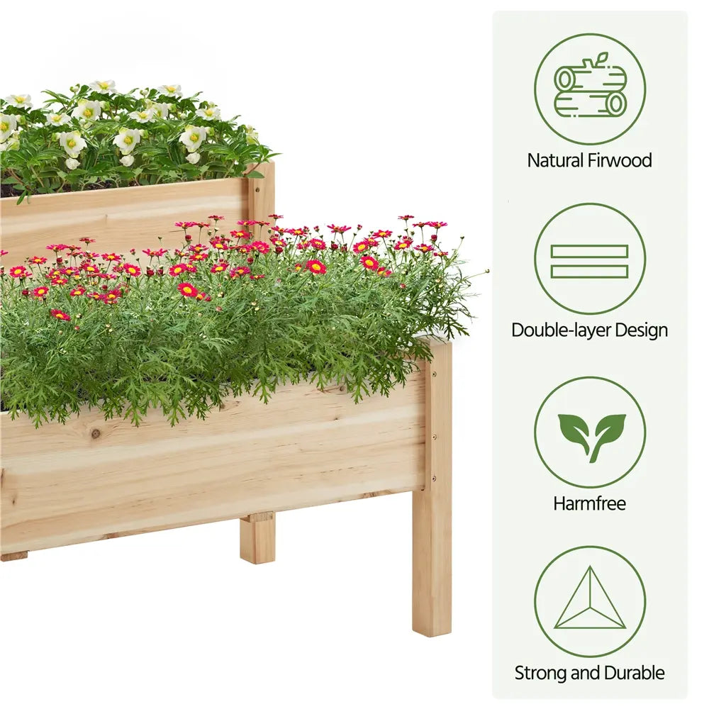 【Extra Large】Yaheetech 2-Tier Wooden Raised Garden Bed, Elevated Planter Box for Vegetables and Herbs, Patio Balcony Backyard