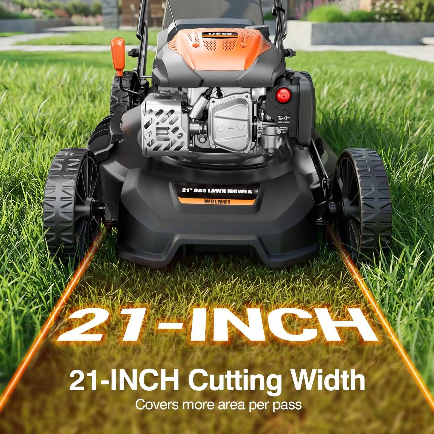 【Deals for You】Efurden 21” Self-Propelled Gas Lawn Mover, 170CC 4-In-1 Mulch/Rear Bag/Side Discharge/Rear Discharge, Walk-Behind Lawnmower with 7-Position Cutting Height, Foldable Gas Lawn Mowers for Yard Garden
