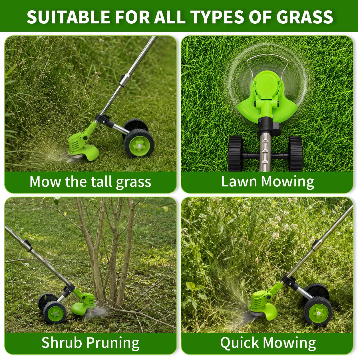 3-In-1 Cordless Weed Wacker, Grass Trimmer, and Lawn Edger Trimmer & Brush Cutter with Wheels, 21V Cordless Weed Wacker with 2 High-Capacity Batteries, Adjustable Lightweight Weed Eater with Multi-Blades, Lawn Care,Women-Friendly