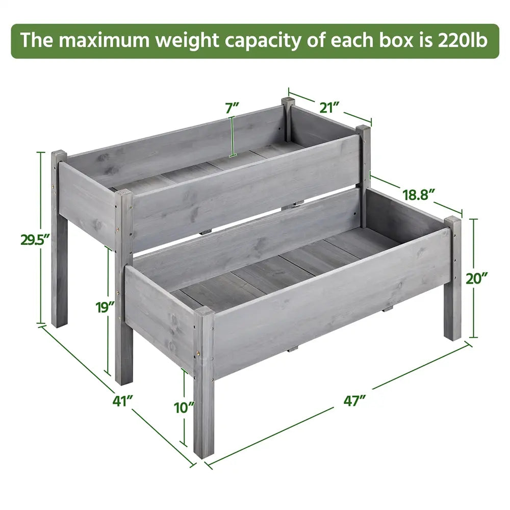 【Extra Large】Yaheetech 2-Tier Wooden Raised Garden Bed, Elevated Planter Box for Vegetables and Herbs, Patio Balcony Backyard