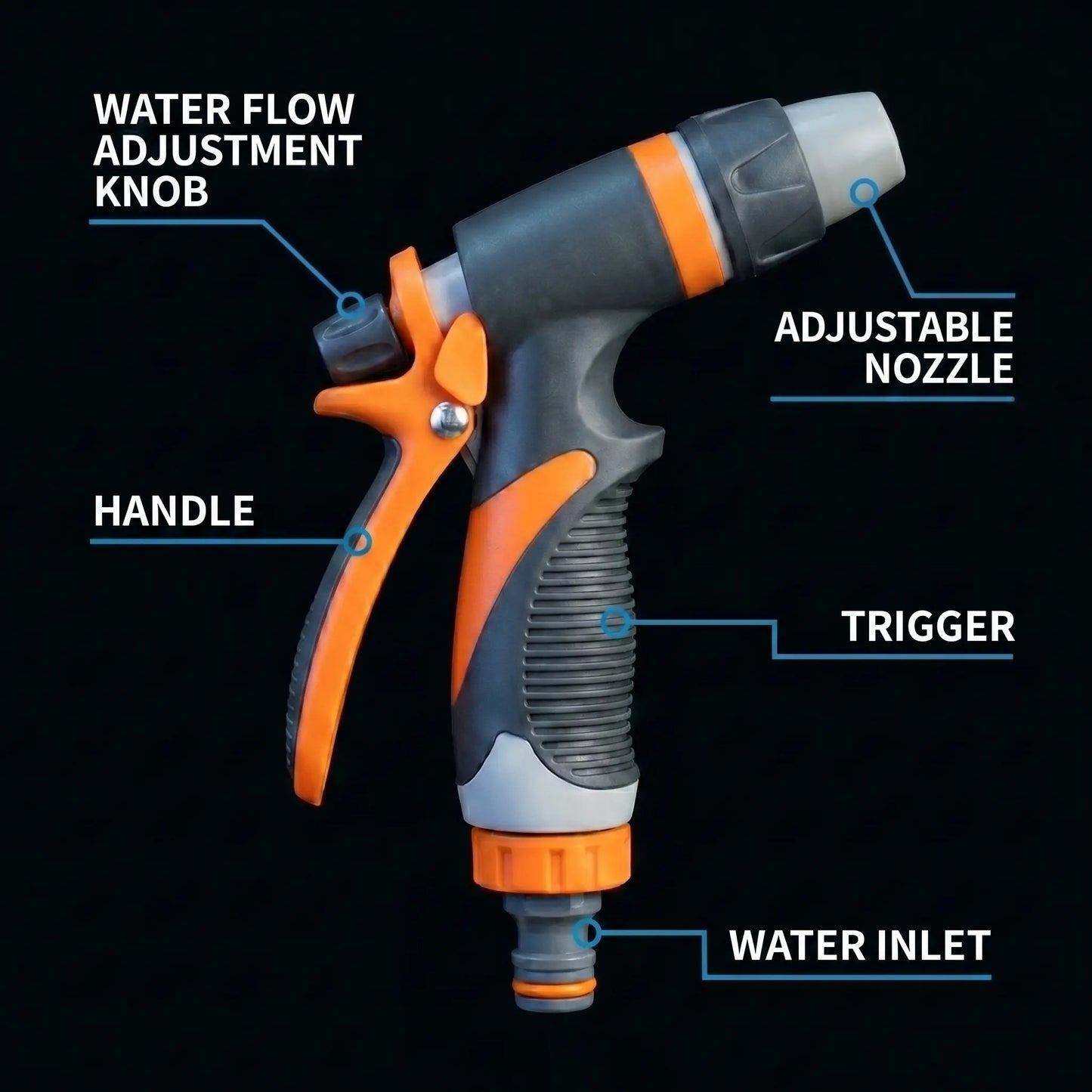 Garden Hose Nozzle Hand Sprayer Multi-Functional Spraycar Washing Garden Plants Lawn Watering Gun Toolwasher Adjustable Spraying Modes