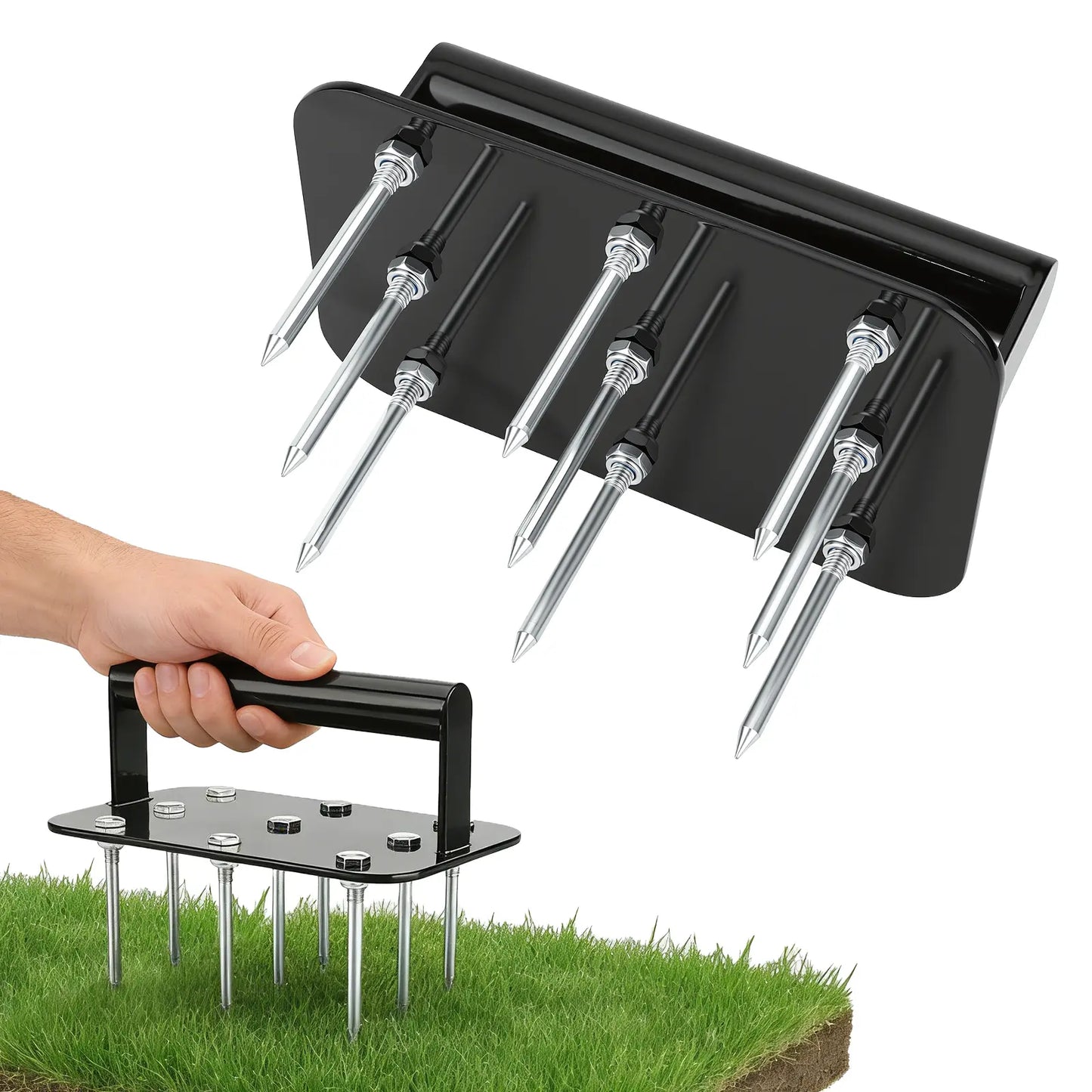 【Dealsforyoudays】Rifpod Lawn Aerator Automatic Dirt and Leaf Clean Design,Grass Aerator for Yard and Garden,Soil Renovation Hydrophobic Permeation Revives Lawn Health , Heavy Metal Spring Duty Lawn Aerator Tool with 15 Iron Spikes Height Adjustable