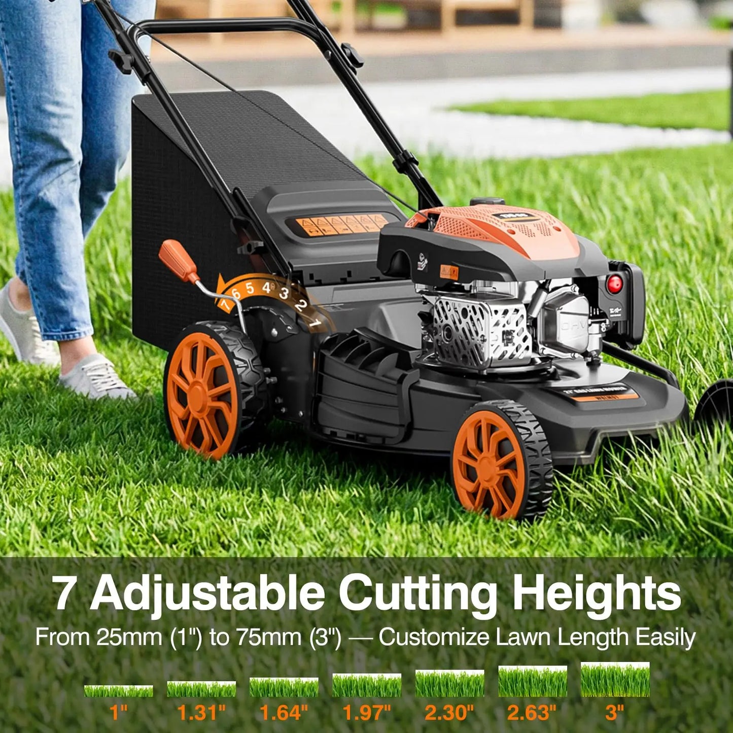 【Deals for You】Efurden 21” Self-Propelled Gas Lawn Mover, 170CC 4-In-1 Mulch/Rear Bag/Side Discharge/Rear Discharge, Walk-Behind Lawnmower with 7-Position Cutting Height, Foldable Gas Lawn Mowers for Yard Garden