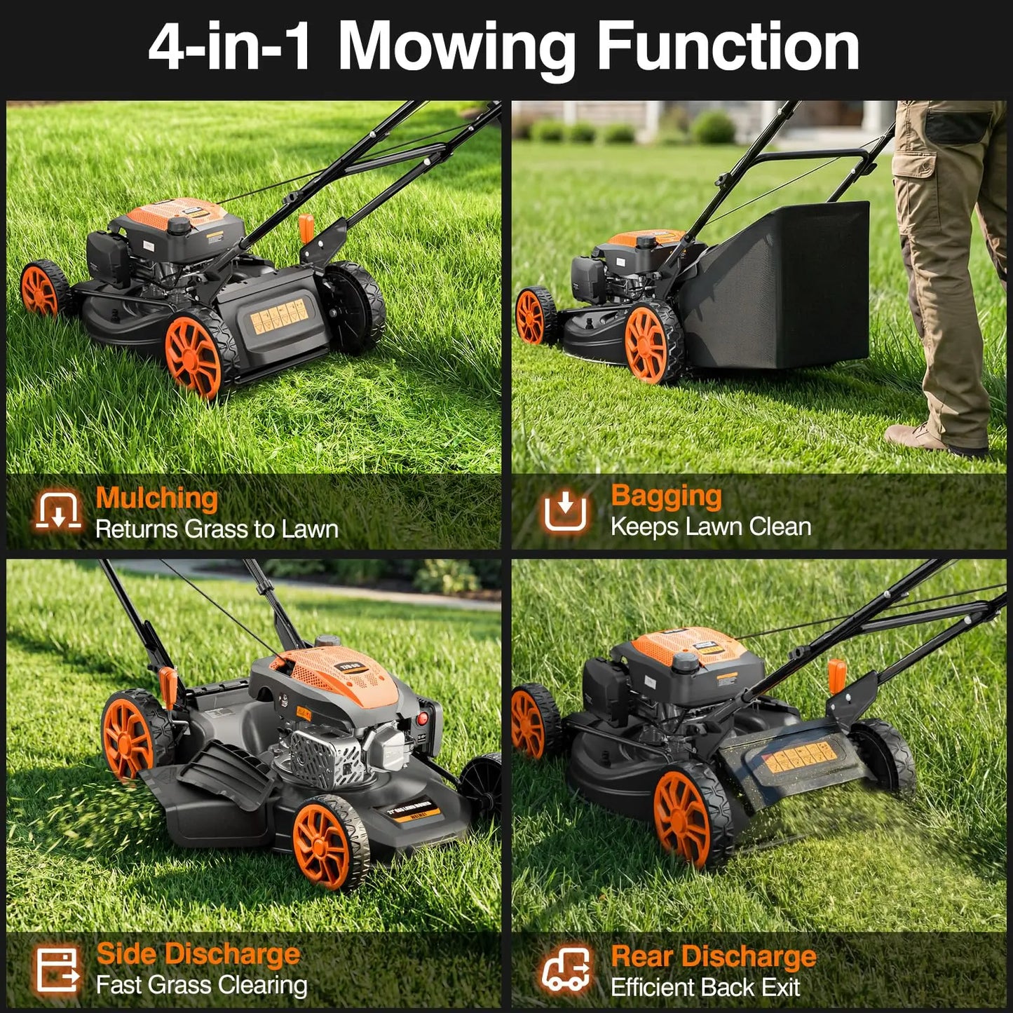 【Deals for You】Efurden 21” Self-Propelled Gas Lawn Mover, 170CC 4-In-1 Mulch/Rear Bag/Side Discharge/Rear Discharge, Walk-Behind Lawnmower with 7-Position Cutting Height, Foldable Gas Lawn Mowers for Yard Garden