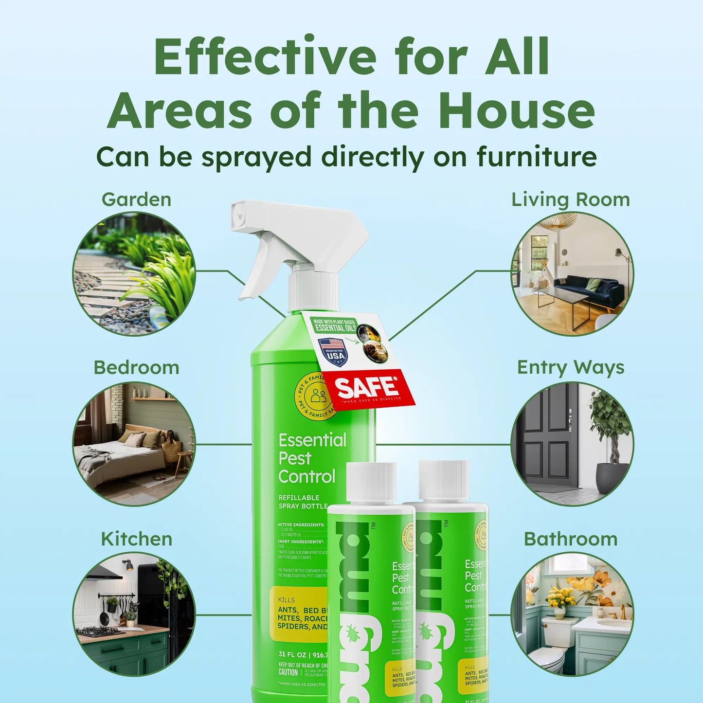 Bugmd Essential Pest Control Concentrate – Natural Ant, Roach, Spider Killer for Indoor & Outdoor Use with Essential Oils