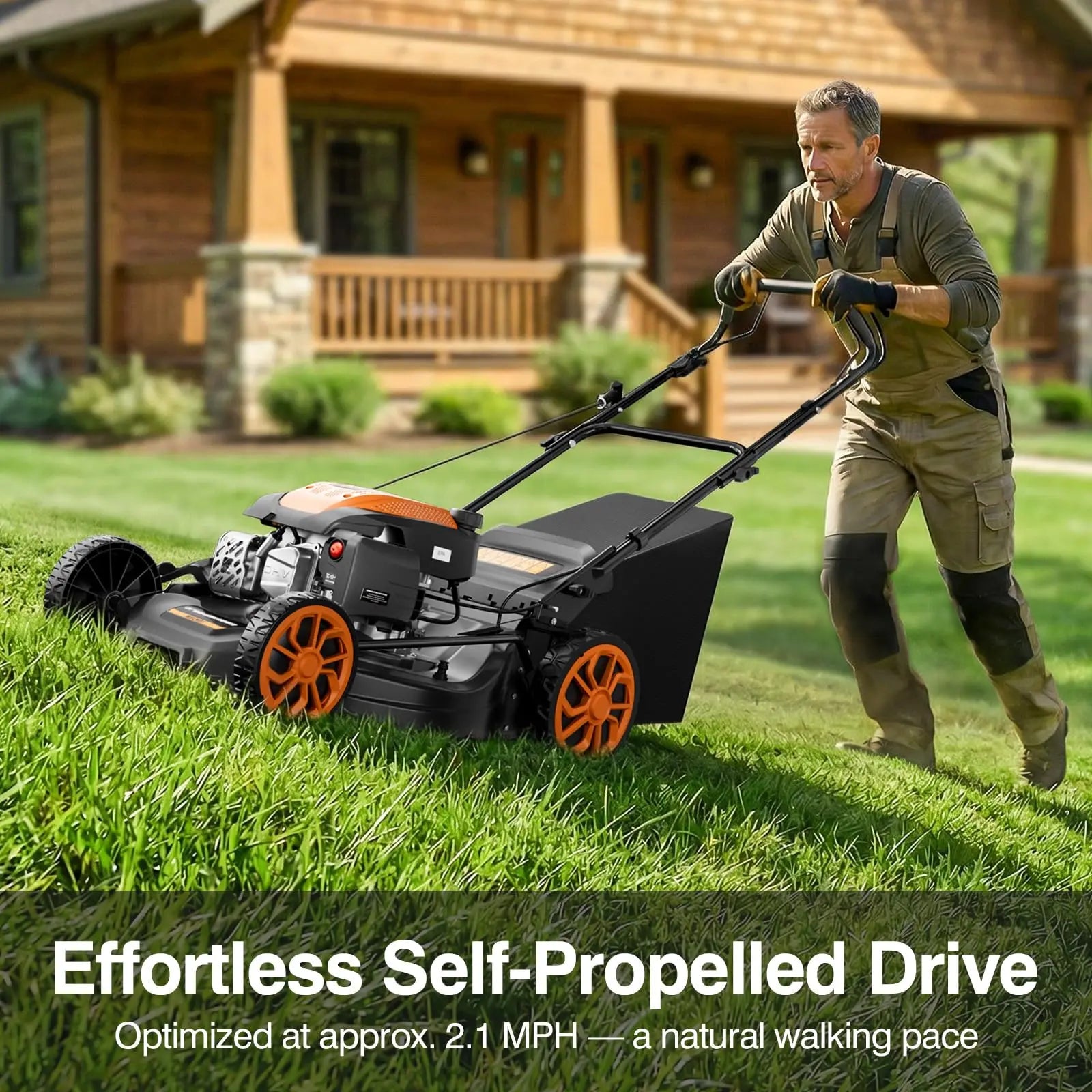 【Deals for You】Efurden 21” Self-Propelled Gas Lawn Mover, 170CC 4-In-1 Mulch/Rear Bag/Side Discharge/Rear Discharge, Walk-Behind Lawnmower with 7-Position Cutting Height, Foldable Gas Lawn Mowers for Yard Garden