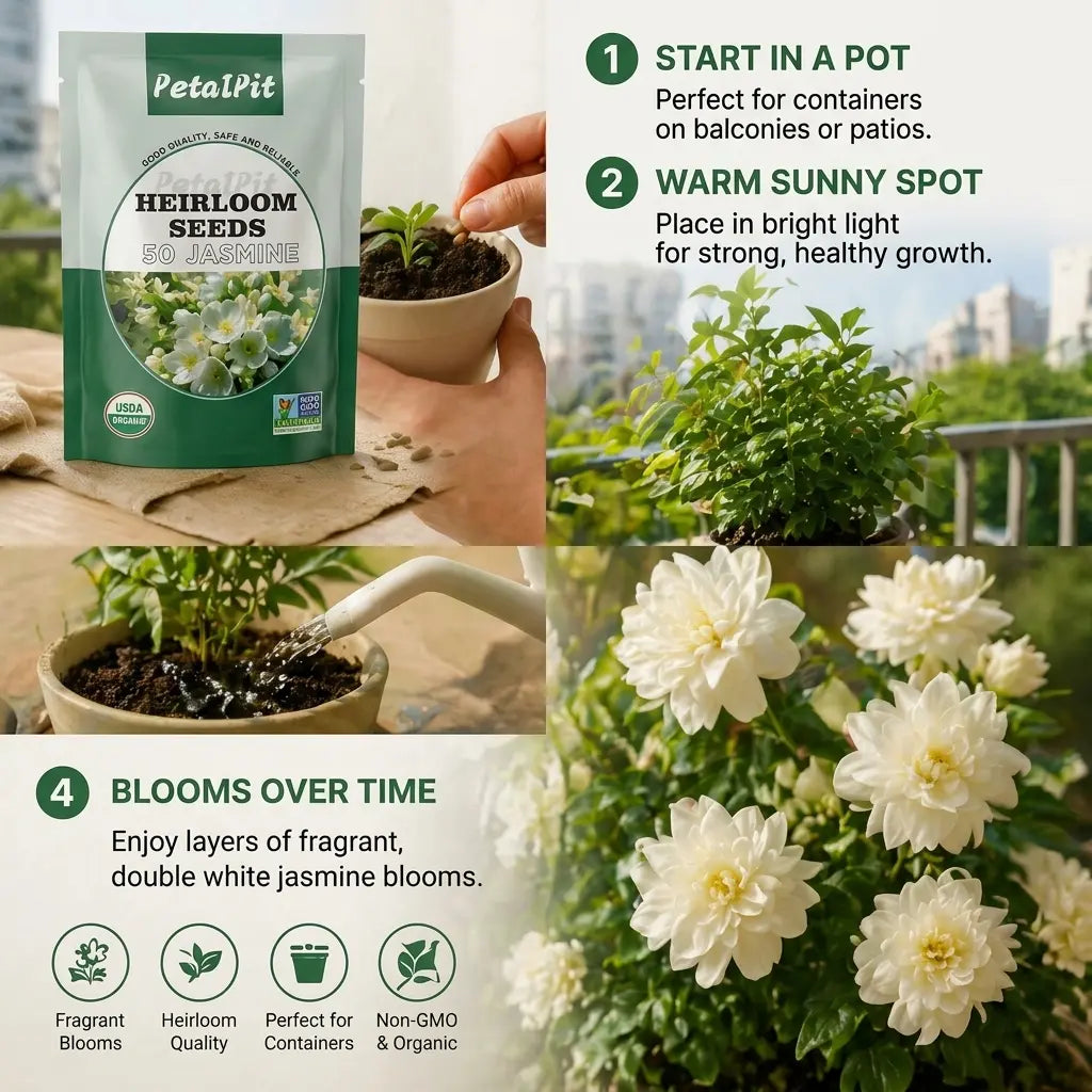 For 50 Non-Gmo Climbing Silver Jasmine Seeds - Aromatic Evergreen, Ideal Decor Choice for Garden & Balcony