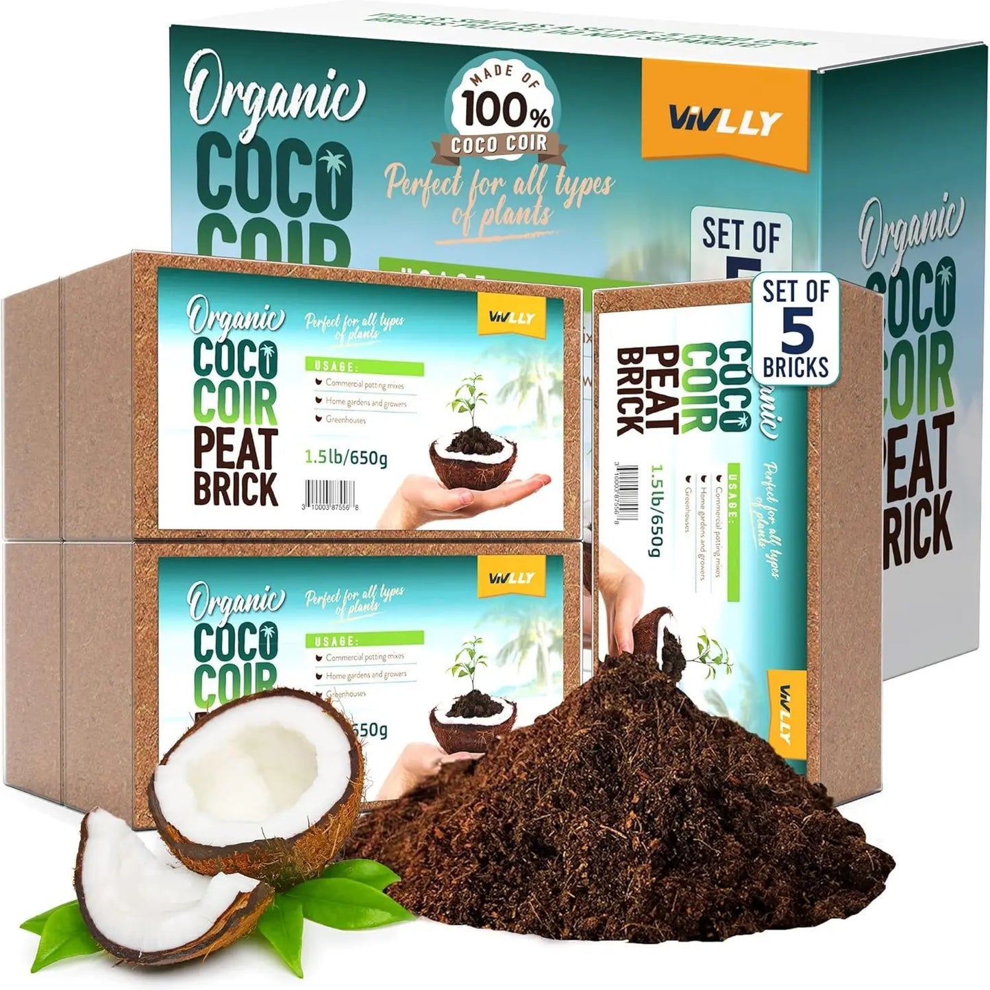 10Lb Coconut Coir Brick Organic Potting Soil Substrate Expands in Water Ph-Adjusted for Indoor Plants Premium Garden Supplies Eco-Friendly
