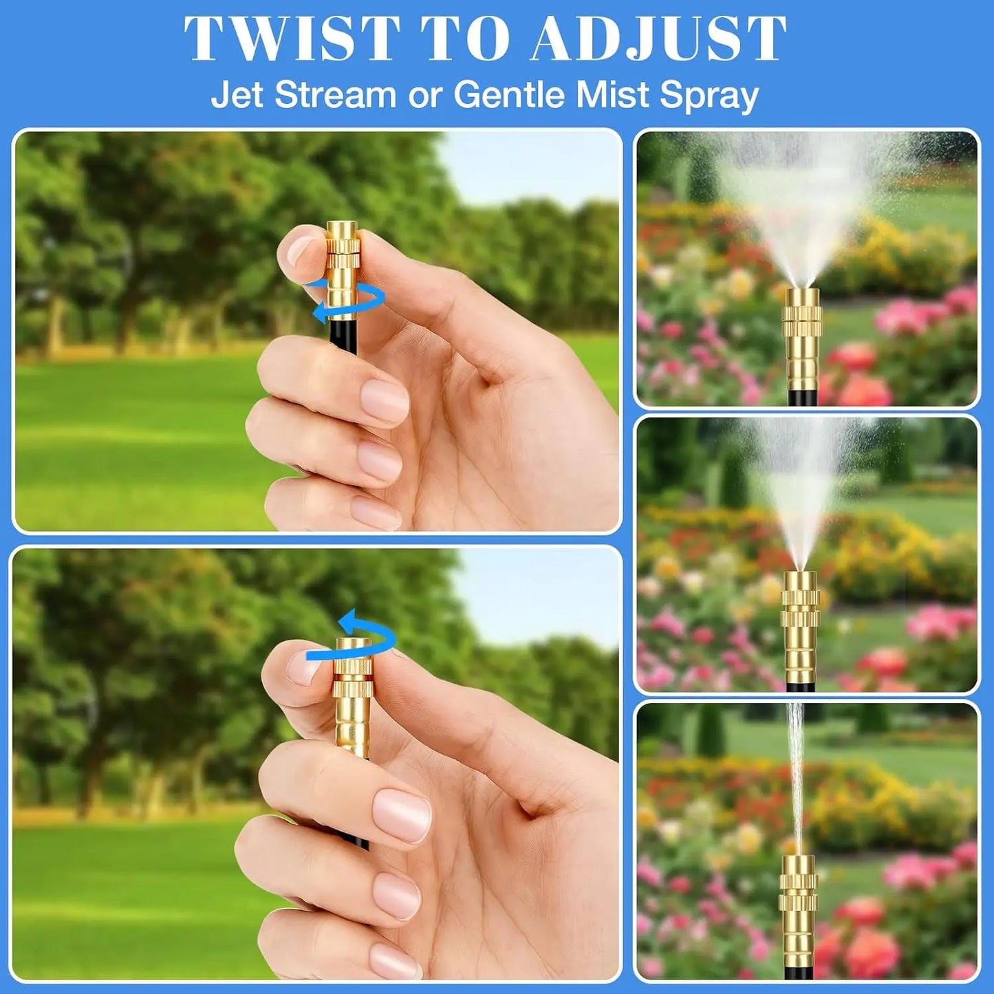 Drip Irrigation System 100FT 5/16", Upgrade Garden Sprinkler Kit with 25PCS 360° Adjustable Copper Nozzles, Automatic Misting Watering System for Raised Beds, Greenhouse, Lawn, Patio, Yard & Potted Plants