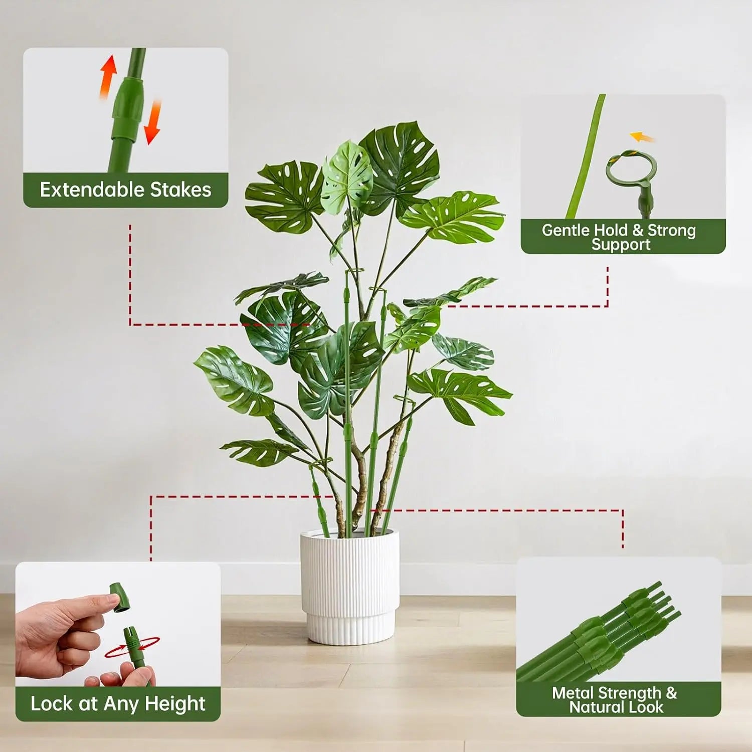 3 Pack Extendable Plant Stakes, 16.5-42.5 Inch Plant Stakes for Indoor Outdoor, Adjustable Monstera Plant Support Sticks with Clips for Clombing Plants, Vine, Orchid, Tomato, Vegetables Greenhouse Accessories