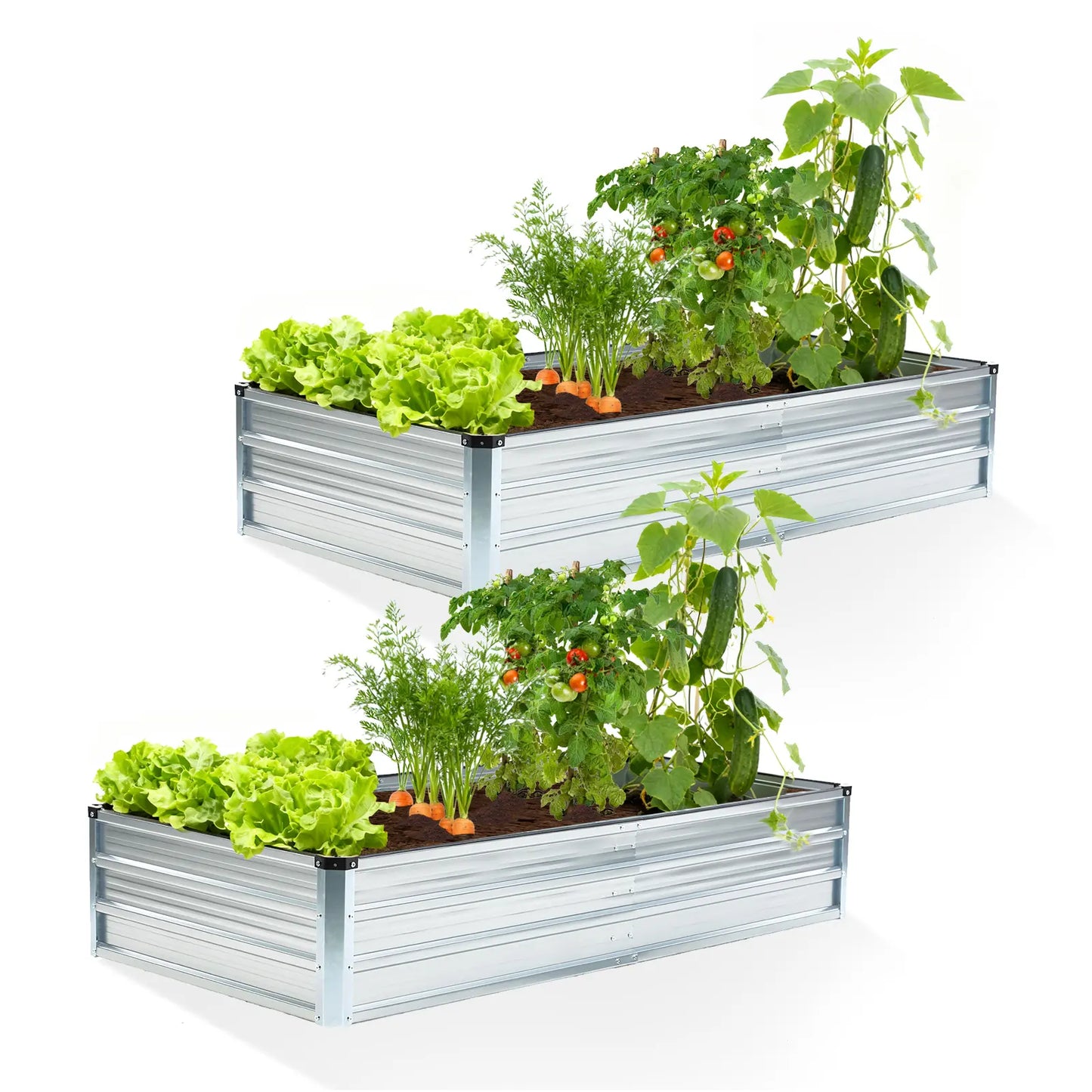Raised Garden Bed, Outdoor Planter Box with Open Bottom Design, Metal Large Garden Bed for Vegetables, Herbs & Flowers, Rustproof for Backyard & Patio, Silver