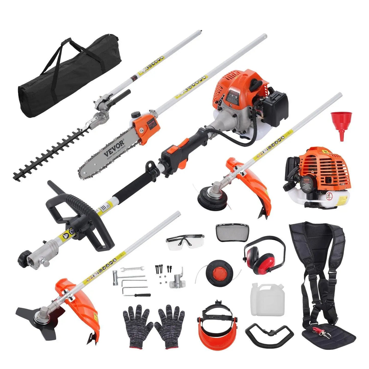 【Dealsforyoudays】Vevor 52CC 6-In-1 Multi-Functional Trimming Tools with Gas Hedge Trimmer, , Weed Eater, String Trimmer, Brush Cutter, Edger & Pole Saw Chainsaw Pruner Whacker Shoulder VEVOR Super Brand Day