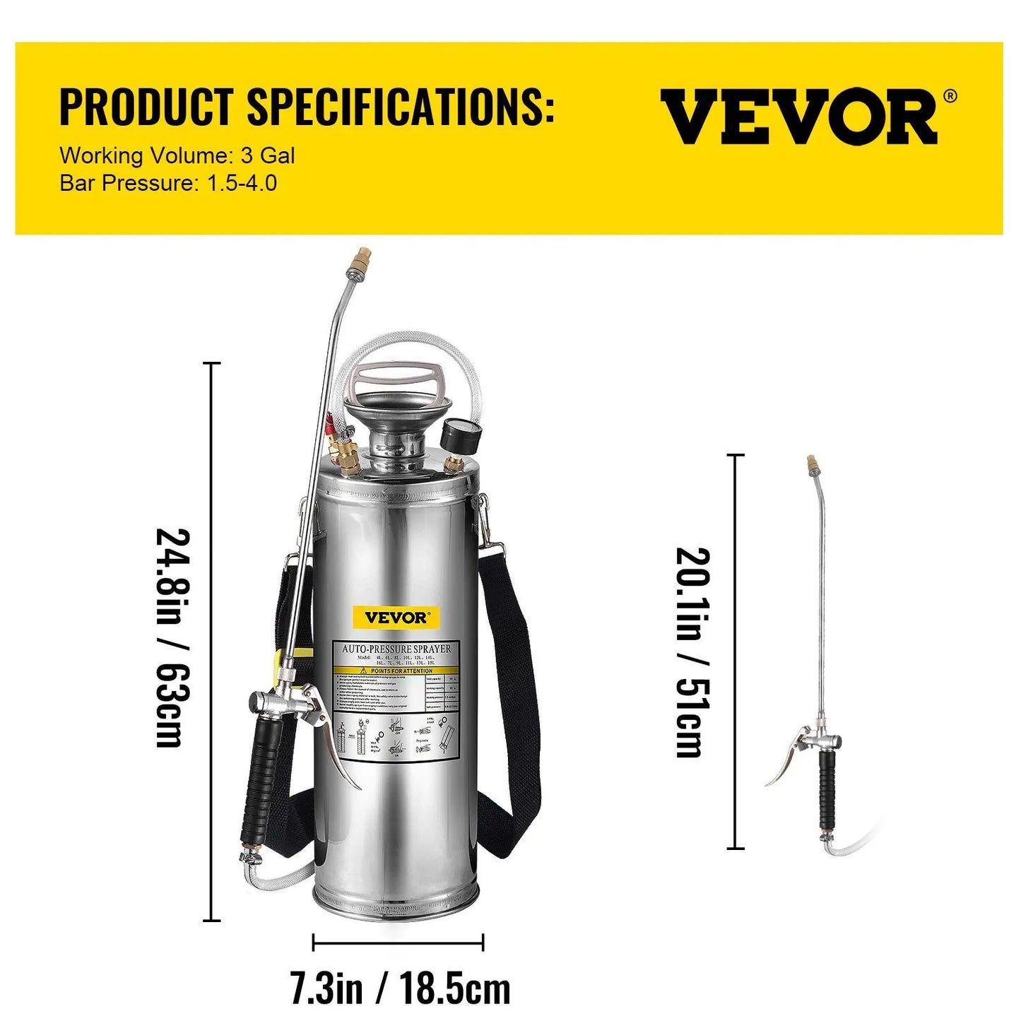 【Fathersdaygift】Vevor Stainless Steel Sprayer, Set with Wand& Handle& Reinforced Hose, Hand Pump Sprayer with Pressure Gauge&Safety Valve, Adjustable Nozzle Suitable for Gardening& Sanitizing VEVOR Super Brand Day