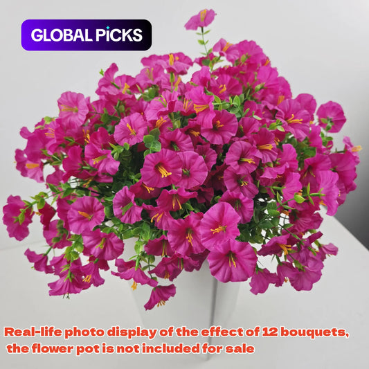 12 Pieces Artificial Flowers, 7-Head Eucalyptus Morning Glory Bouquet, Home and Garden Outdoor Decor, Realistic Faux Flowers for Decoration #GLOBAL PICKS