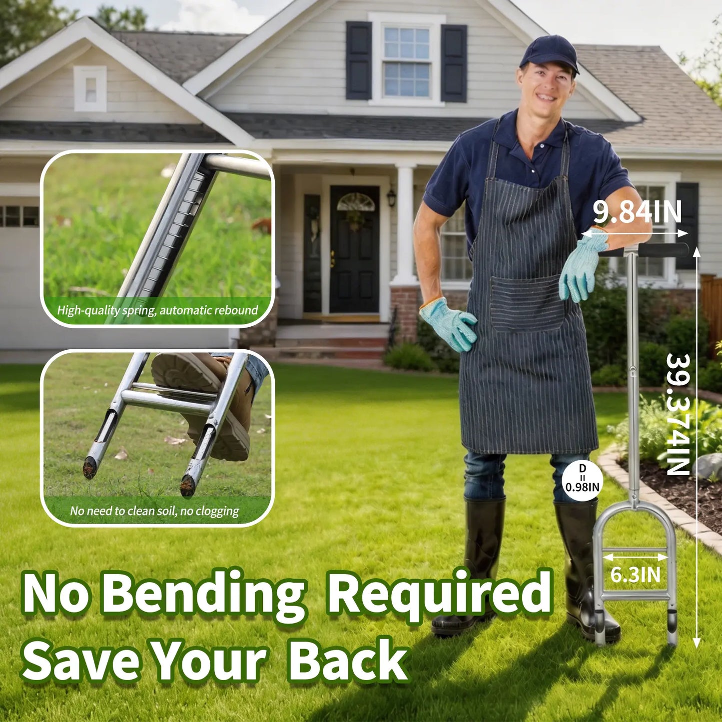 EKIORI Manual Lawn Aerator with Patented Step-To-Eject System - Heavy-Duty Steel Core Aerator Tool for Clog-Free Soil Plugging, Easy DIY Yard Care for Greener Grass