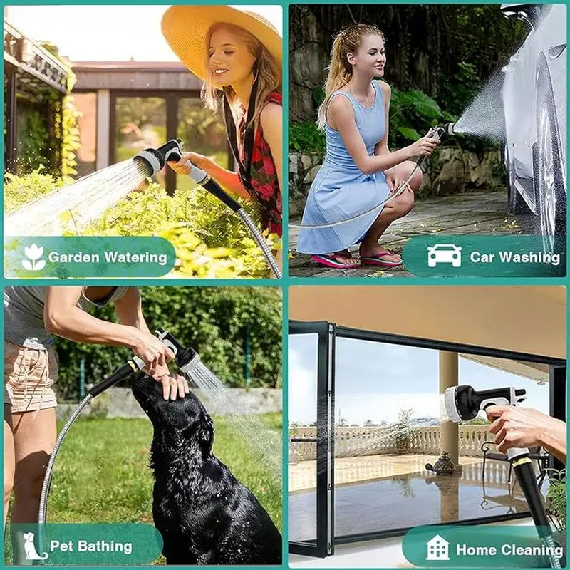304 Garden Hose Metal 50FT/100FT Stainless Steel Heavy Duty Water Hose with 10 Function Nozzle, No-Kink, Tough & Flexible, Rust Proof for Yard, Outdoor, RV