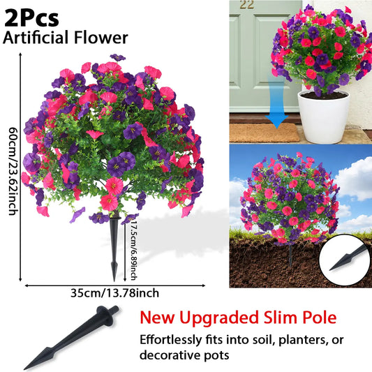 2Pcs 24" Mixed-Color Morning Glory Artificial Plants (With Stakes), Uv-Resistant, Suitable for Porches, Homes, Patios, Balconies, and Gardens Artificial Flowers Flower Summervibes.