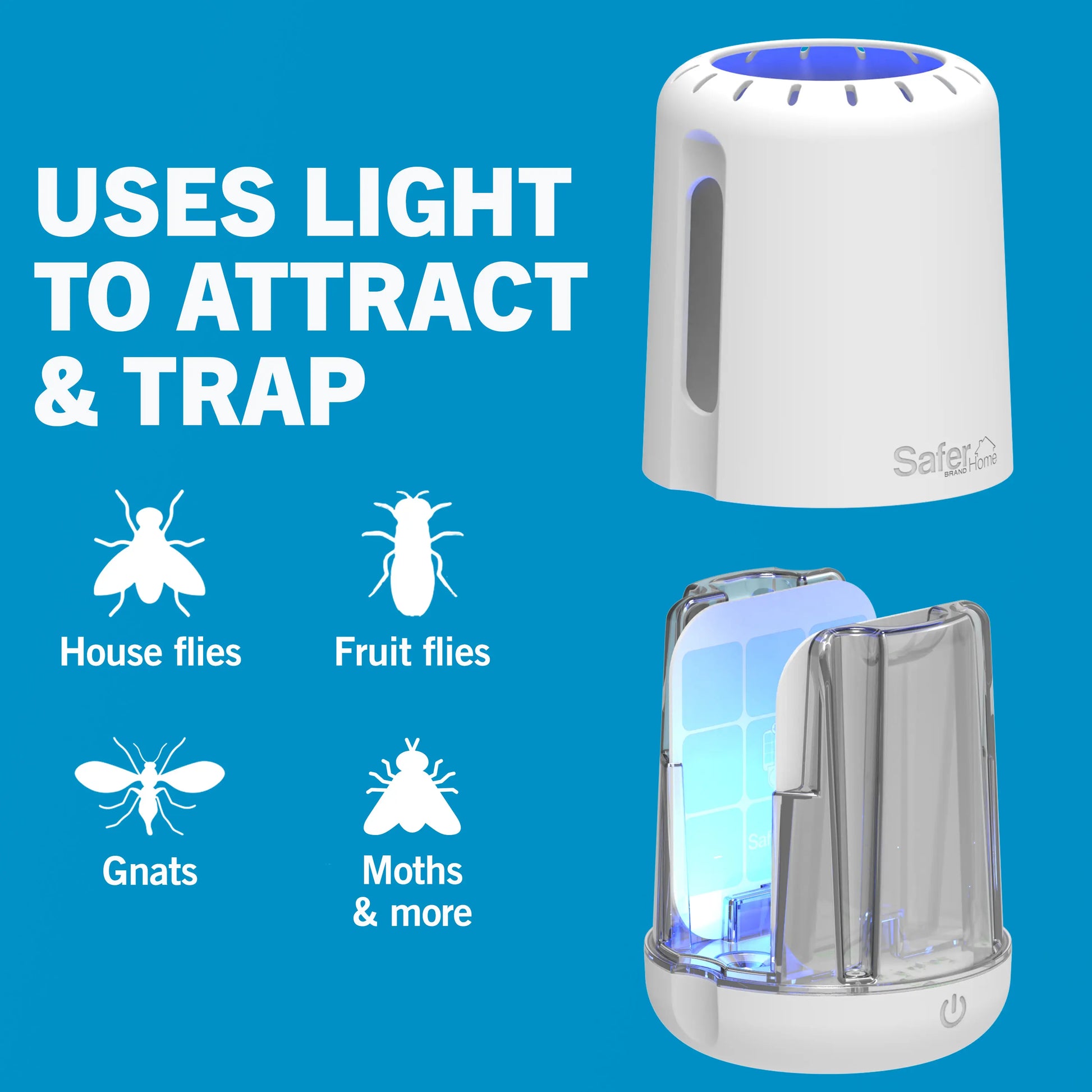 Safer Home Catch 360° Cordless Insect Trap with UV LED Light, Chemical-Free Operation, 10-Day Rechargeable Battery, Effective Indoor Fruit Fly and Gnat Control, Includes 1 Device and 2 Glue Cards