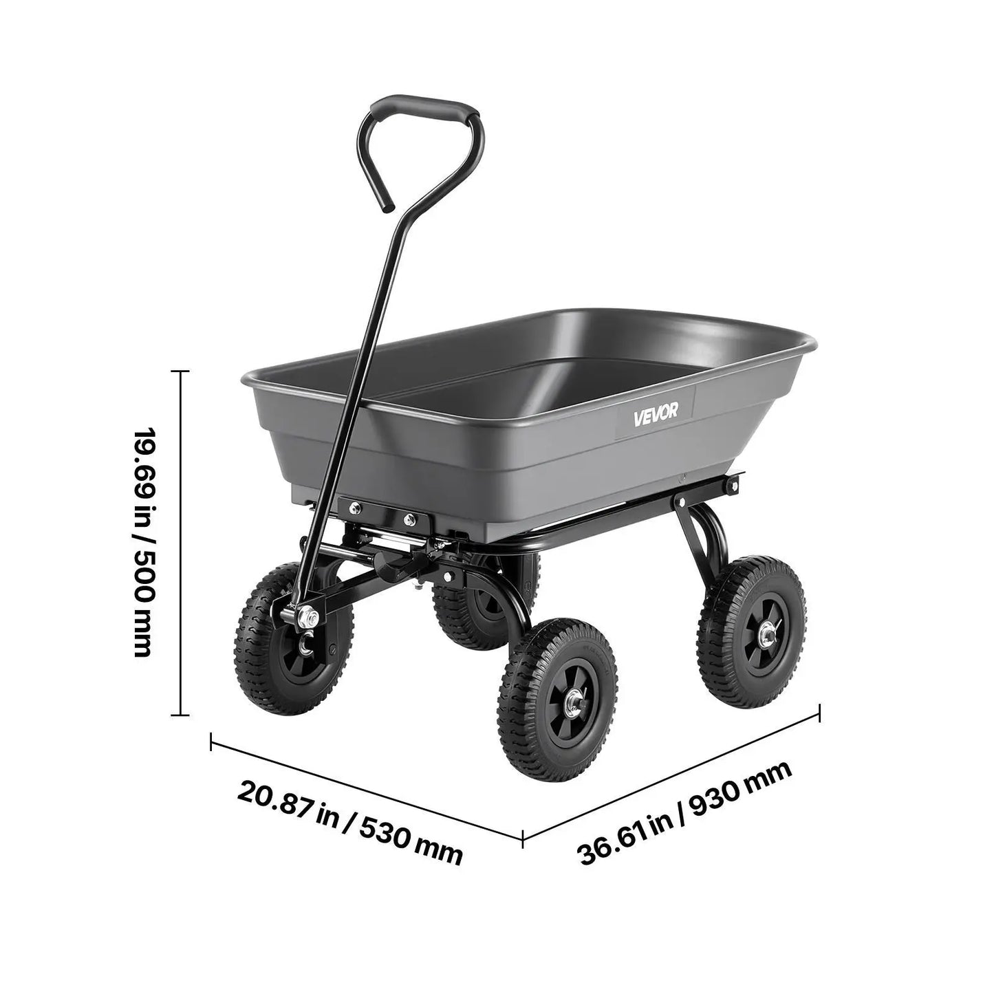 【Fathersdaygift】Vevor Poly Garden Dump Cart with Easy to Assemble Steel Frame, 2-In-1 Convertible Handle, 13 Inch Tires, Max Capacity 1500 Lbs, Utility Wheelbarrow Productivity Yard