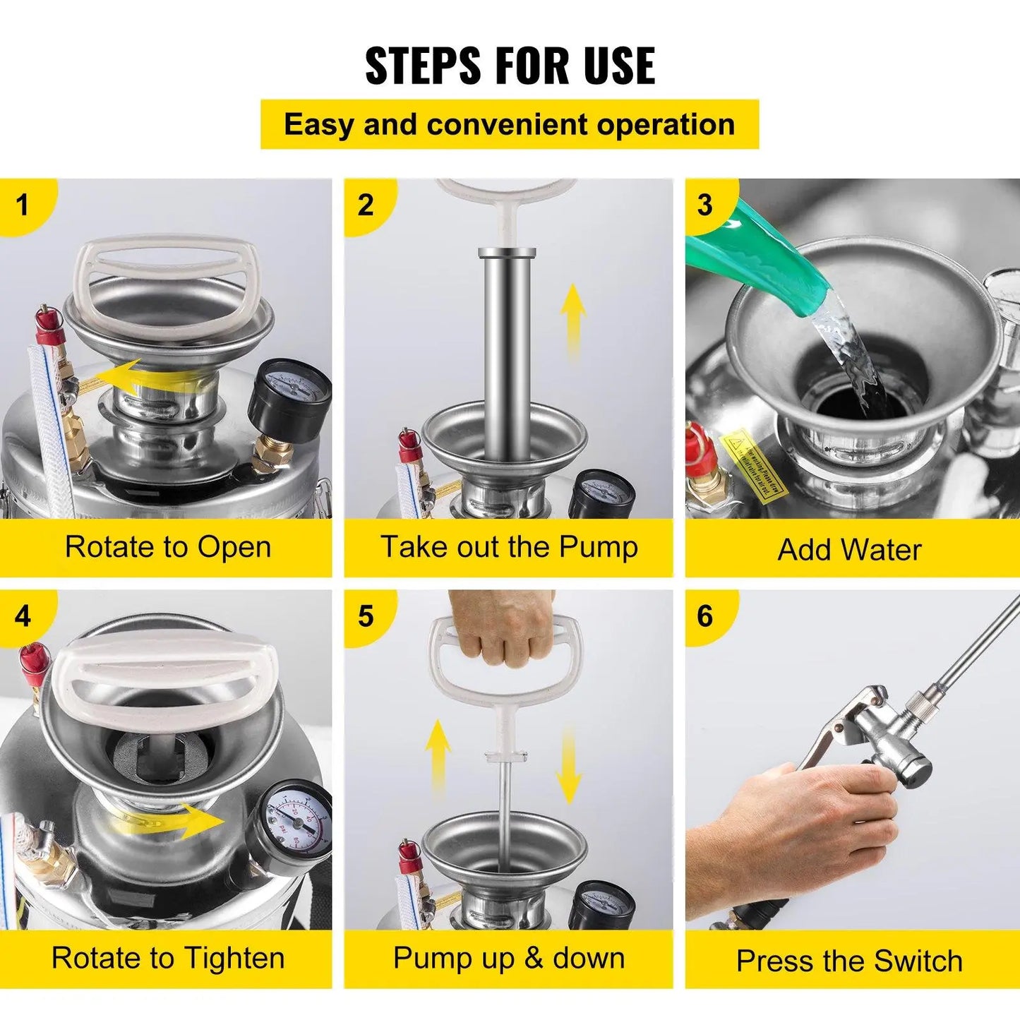【Fathersdaygift】Vevor Stainless Steel Sprayer, Set with Wand& Handle& Reinforced Hose, Hand Pump Sprayer with Pressure Gauge&Safety Valve, Adjustable Nozzle Suitable for Gardening& Sanitizing VEVOR Super Brand Day