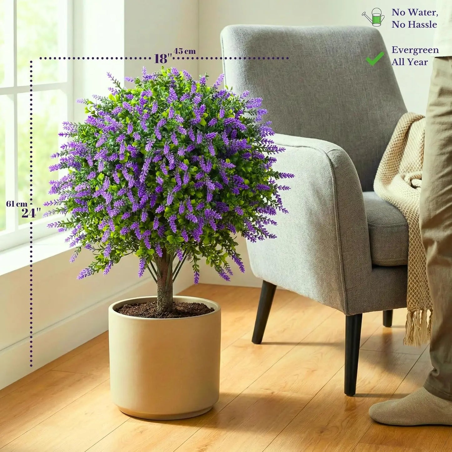 Artificial Boxwood Topiary Balls with Lavender – 24" Set of 2 Faux Shrub Bushes UV Resistant Faux Outdoor Plants for Indoor Porch Front Door, Evergreen Trees Faux Plant with Ground Spike, Mother'S Day Gifts Summerwins