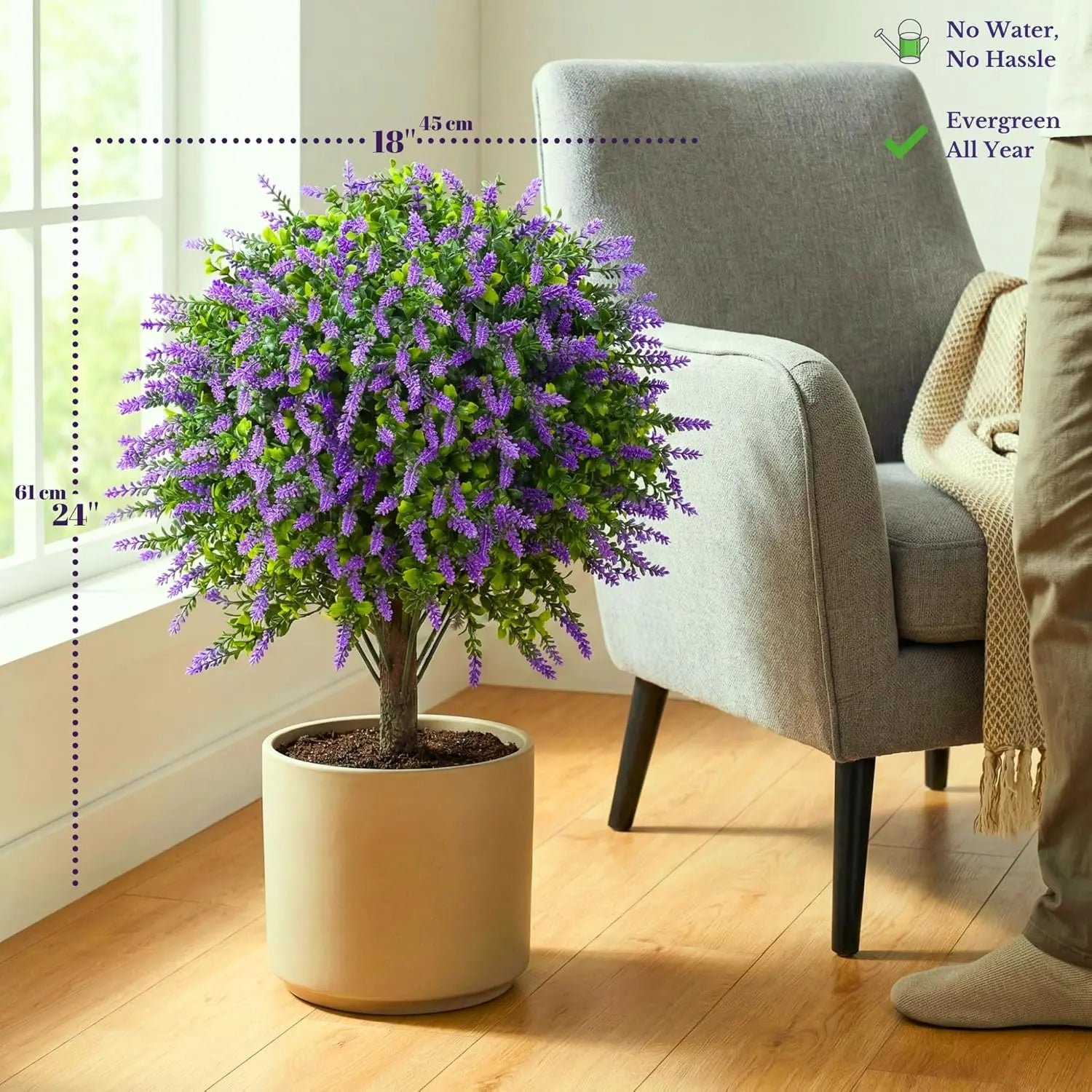 Artificial Boxwood Topiary Balls with Lavender – 24" Set of 2 Faux Shrub Bushes UV Resistant Faux Outdoor Plants for Indoor Porch Front Door, Evergreen Trees Faux Plant with Ground Spike, Mother'S Day Gifts Summerwins