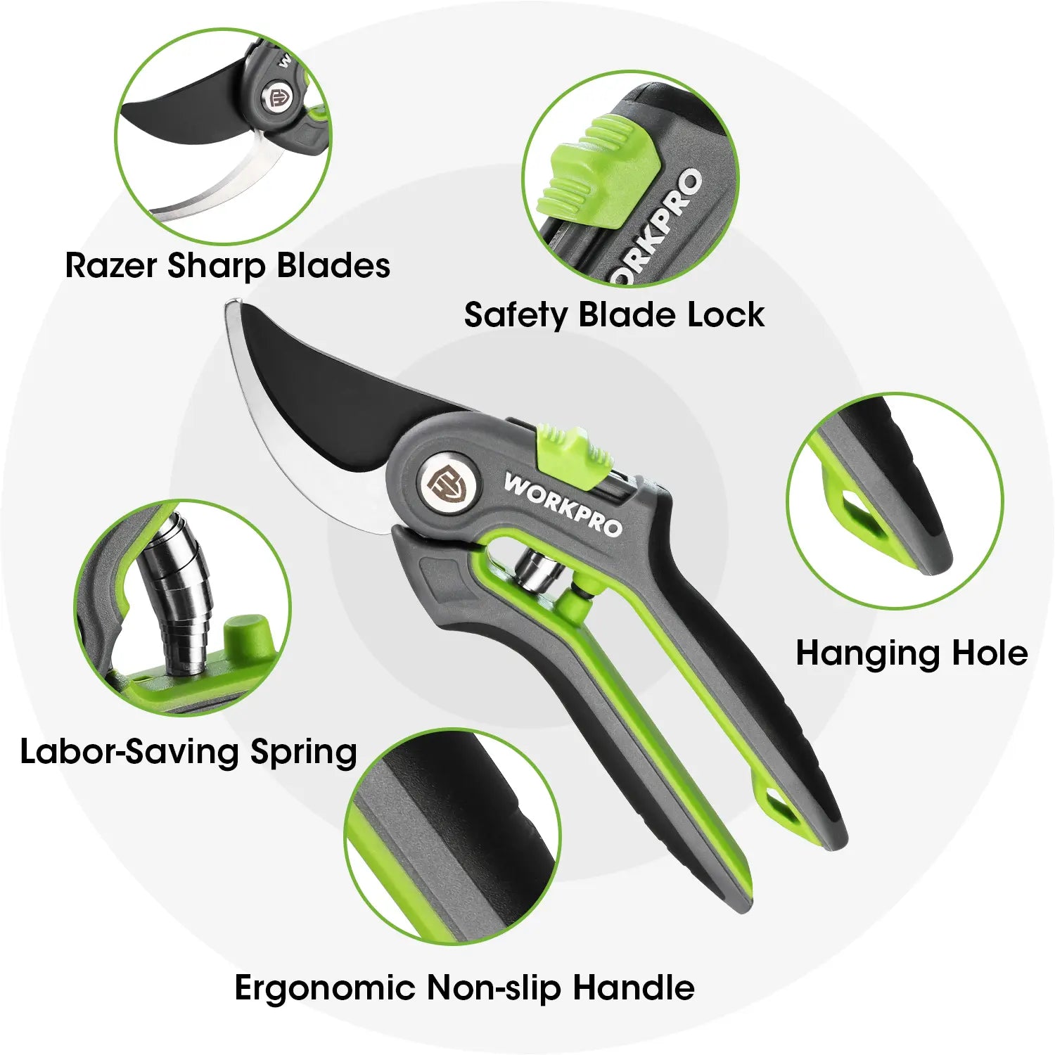 WORKPRO Premium Bypass Pruning Shears and Garden Scissors - High-Quality Hand Tools for Cutting Flowers, Trimming Plants, and Picking Fruits