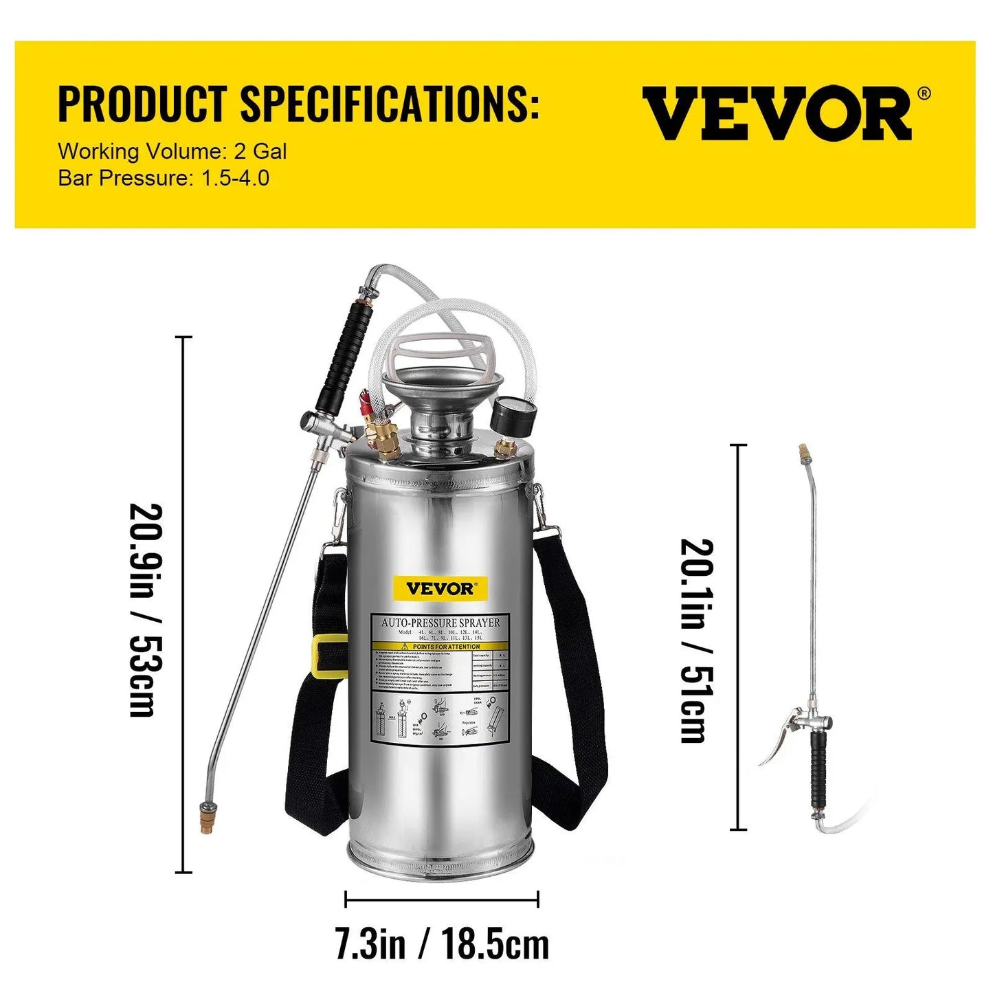 【Fathersdaygift】Vevor Stainless Steel Sprayer, Set with Wand& Handle& Reinforced Hose, Hand Pump Sprayer with Pressure Gauge&Safety Valve, Adjustable Nozzle Suitable for Gardening& Sanitizing VEVOR Super Brand Day
