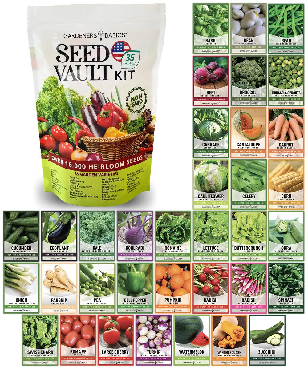 Vegetable Seed Vault Kit - 35 Variety Pack for Home Growing & Planting Survival Seeds Heirloom Vegetable Mix Great Gardening Gift for Any Home Garden