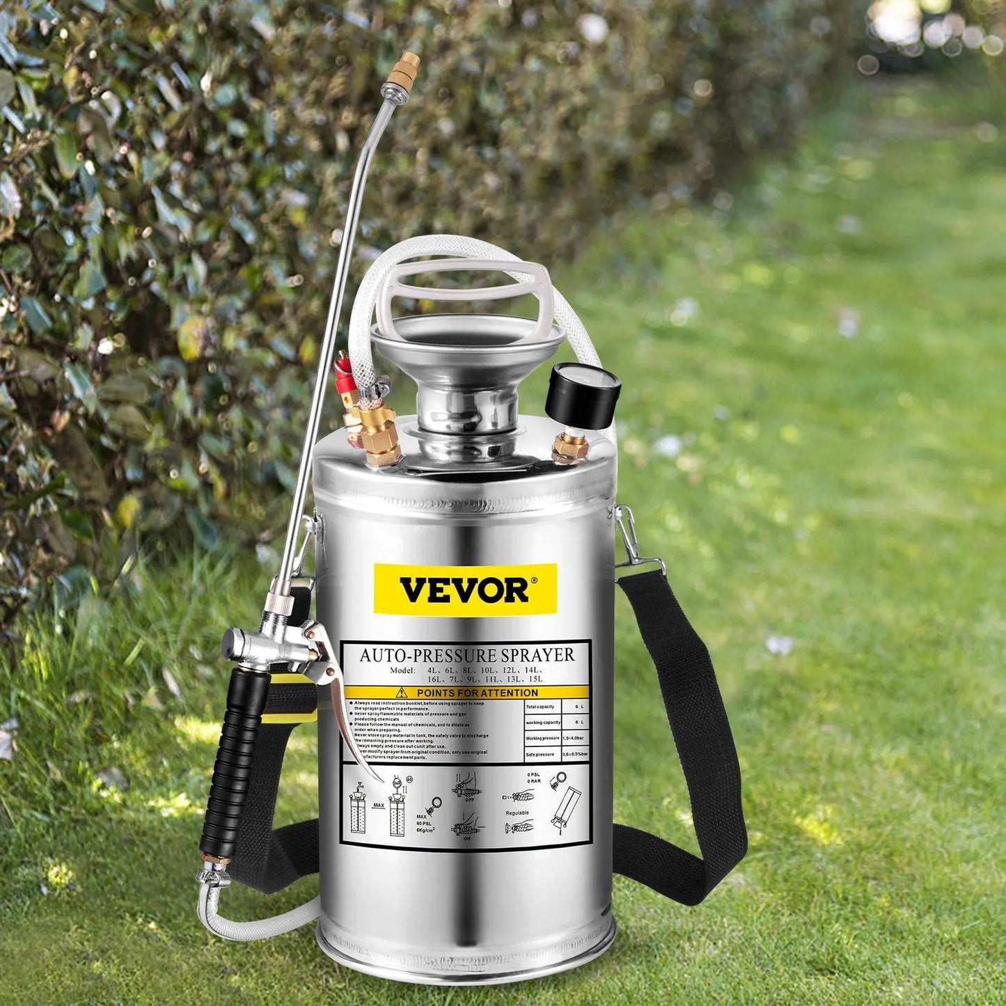 【Fathersdaygift】Vevor Stainless Steel Sprayer, Set with Wand& Handle& Reinforced Hose, Hand Pump Sprayer with Pressure Gauge&Safety Valve, Adjustable Nozzle Suitable for Gardening& Sanitizing VEVOR Super Brand Day