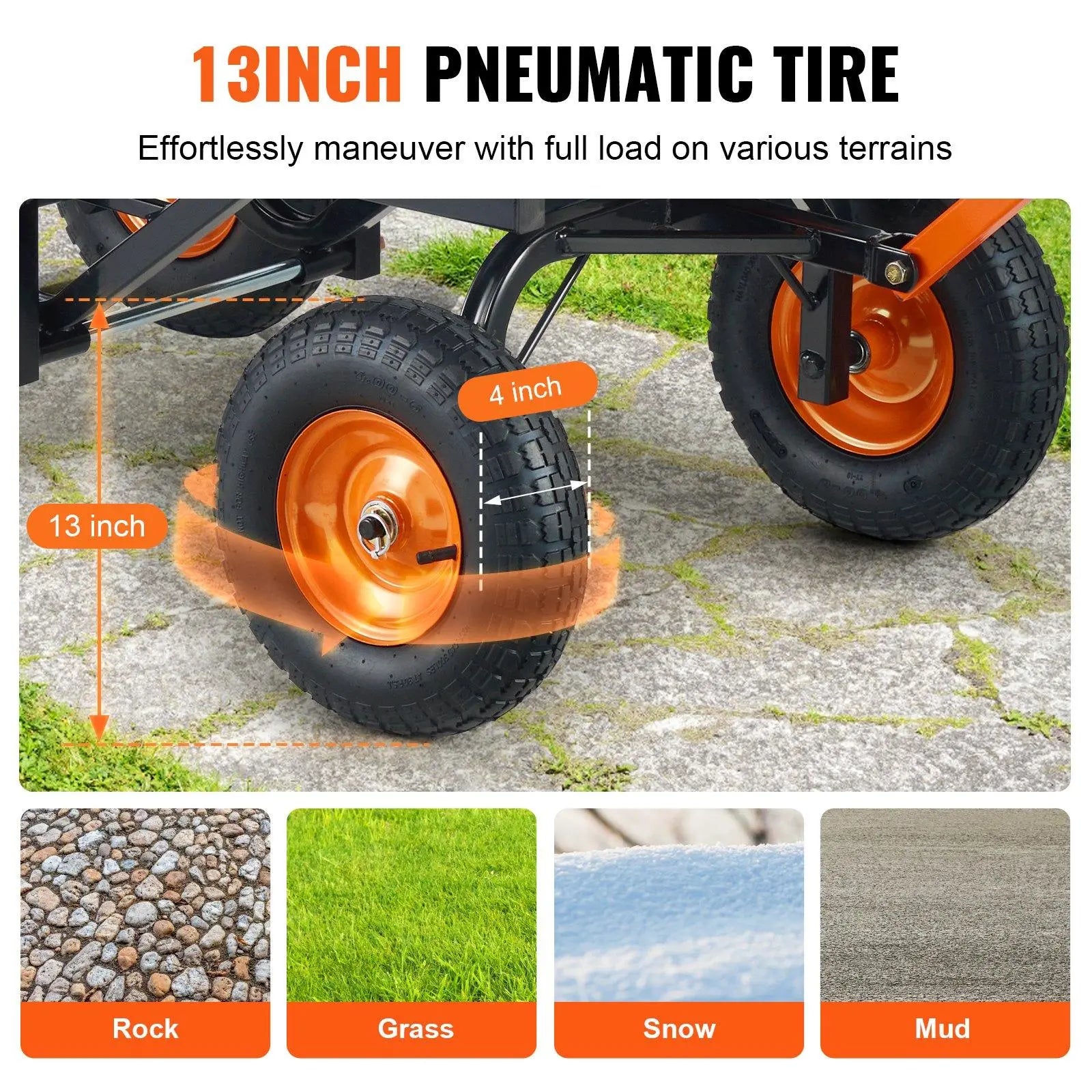 【Fathersdaygift】Vevor Poly Garden Dump Cart with Easy to Assemble Steel Frame, 2-In-1 Convertible Handle, 13 Inch Tires, Max Capacity 1500 Lbs, Utility Wheelbarrow Productivity Yard