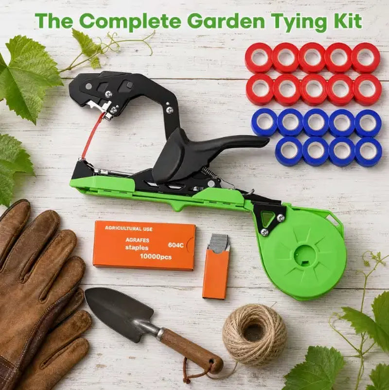 Plant Tying Machine, Lightweight Vine Tying Tape Dispenser, Suitable for Tomatoes, Grapes and Vegetable Gardens, Comes with 10,000 Staples and 10 Rolls of Tape (Green)