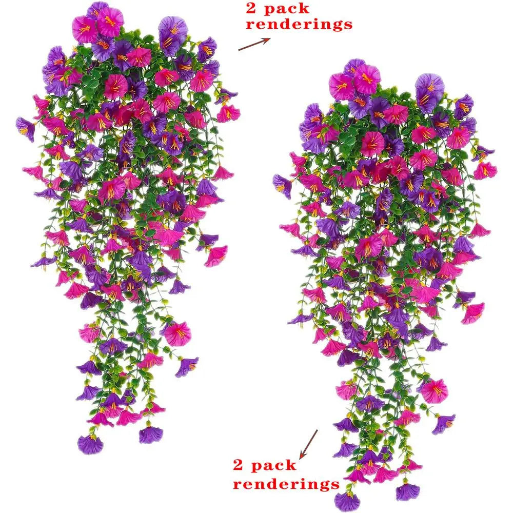 Artificial Hanging Flowers, 2/4 Counts Fake Plants, Plastic Floral Plants with Eucalyptus Leaves, Uv-Resistant Realistic Hanging Plants for Home and Garden Decor