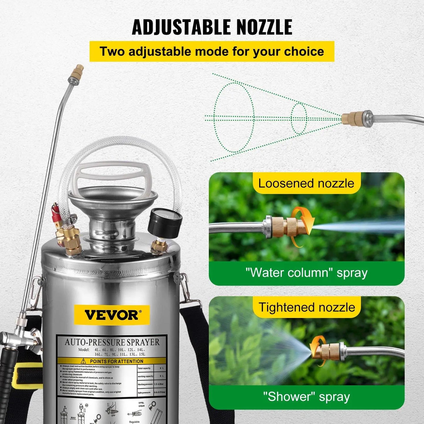 【Fathersdaygift】Vevor Stainless Steel Sprayer, Set with Wand& Handle& Reinforced Hose, Hand Pump Sprayer with Pressure Gauge&Safety Valve, Adjustable Nozzle Suitable for Gardening& Sanitizing VEVOR Super Brand Day