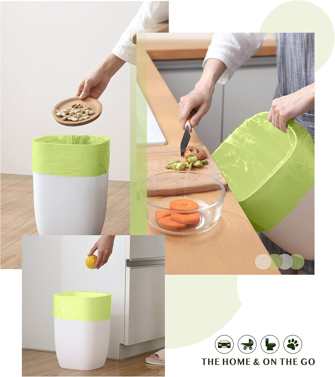 Compostable 13-Gallon Tall Kitchen Trash Bags - 80 Count Unscented Waste Liners for Bathroom, Home, Bedroom, and Office (5 Rolls, Green)