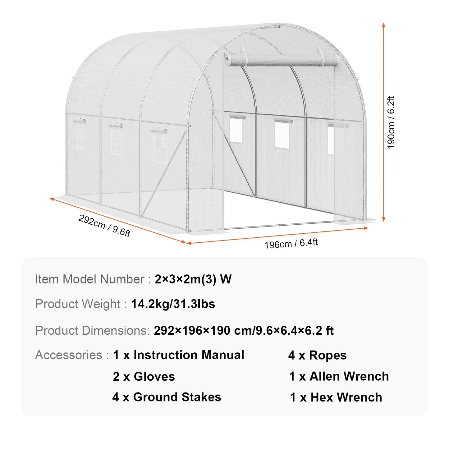 【Fathersdaygift】Vevor Walk-In Tunnel Greenhouse Portable Hot Housemax. 20 X 10 X 7 Ftgalvanized Steel Hoops3 Top Beams2 Zippered Doorsdiagonal Poles, Tunnel Enclosure Houses,Campingessentials,Outdoorfurnitureset,Campinggear
