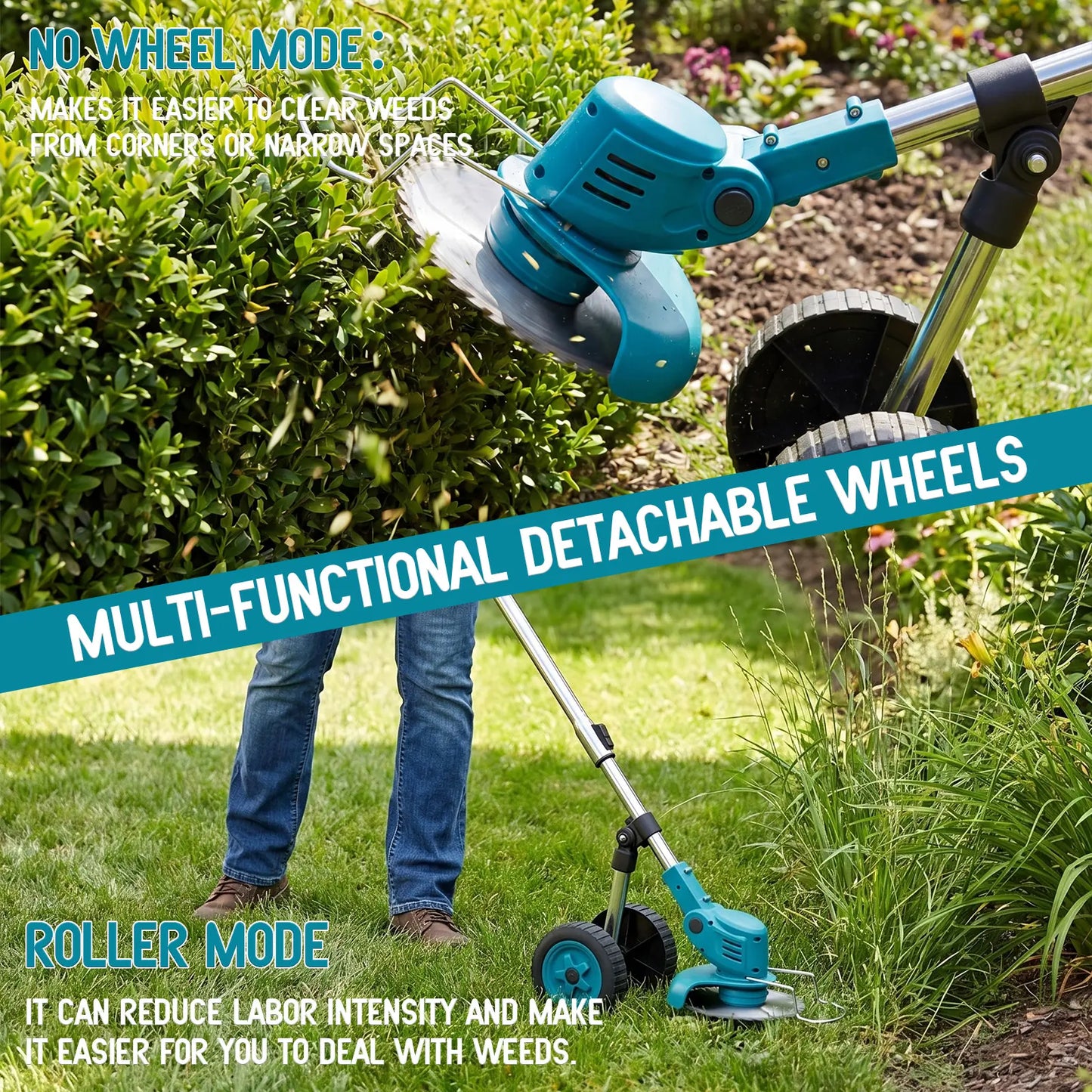 Portable Lithium Battery Lawn Mower and Cordless String Trimmer with Dual 21V Batteries and Charger - Electric Grass Cutter for Lawn Care and Edging