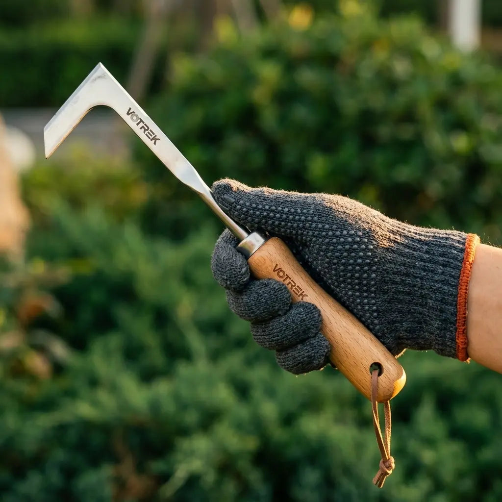 【Dealsforyoudays】Stainless Steel Crevice Weeder | Ergonomic Wood Handle Grass Puller | Driveway & Paver Gap Cleaner