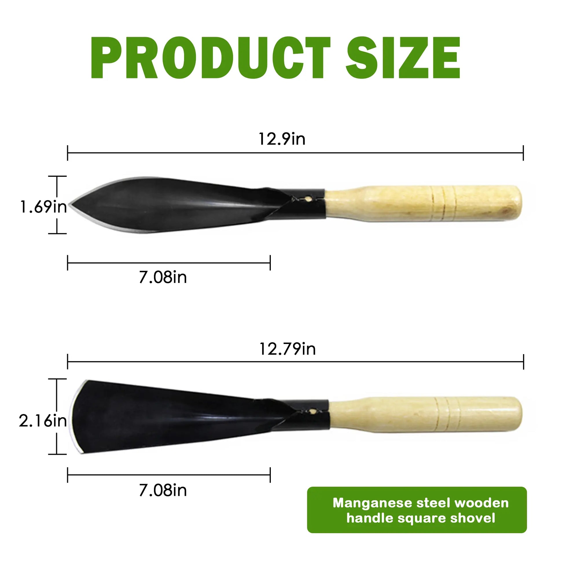 2 Counts Garden Shovel Garden Pointed with Pointed Tip and Flat Tip, Garden Shovel Made of Black Manganese Steel and Having a Wooden Grip., Necessary Gardening Tools for Easy Plant Cultivation