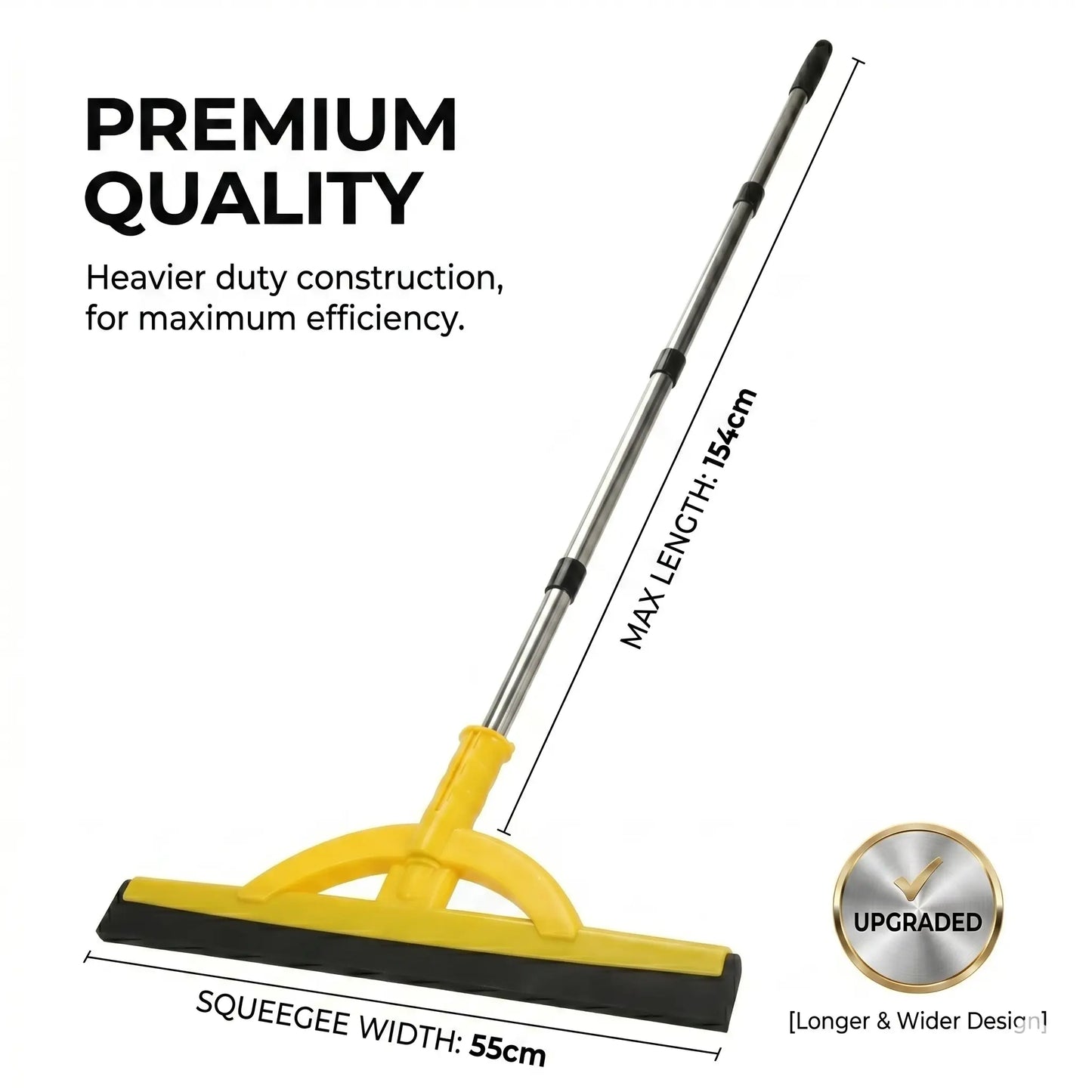 Heavy-Duty 2-in-1 Floor Squeegee - Lightweight and Durable Foam Blade with Adjustable Extendable Handle for Indoor and Outdoor Cleaning